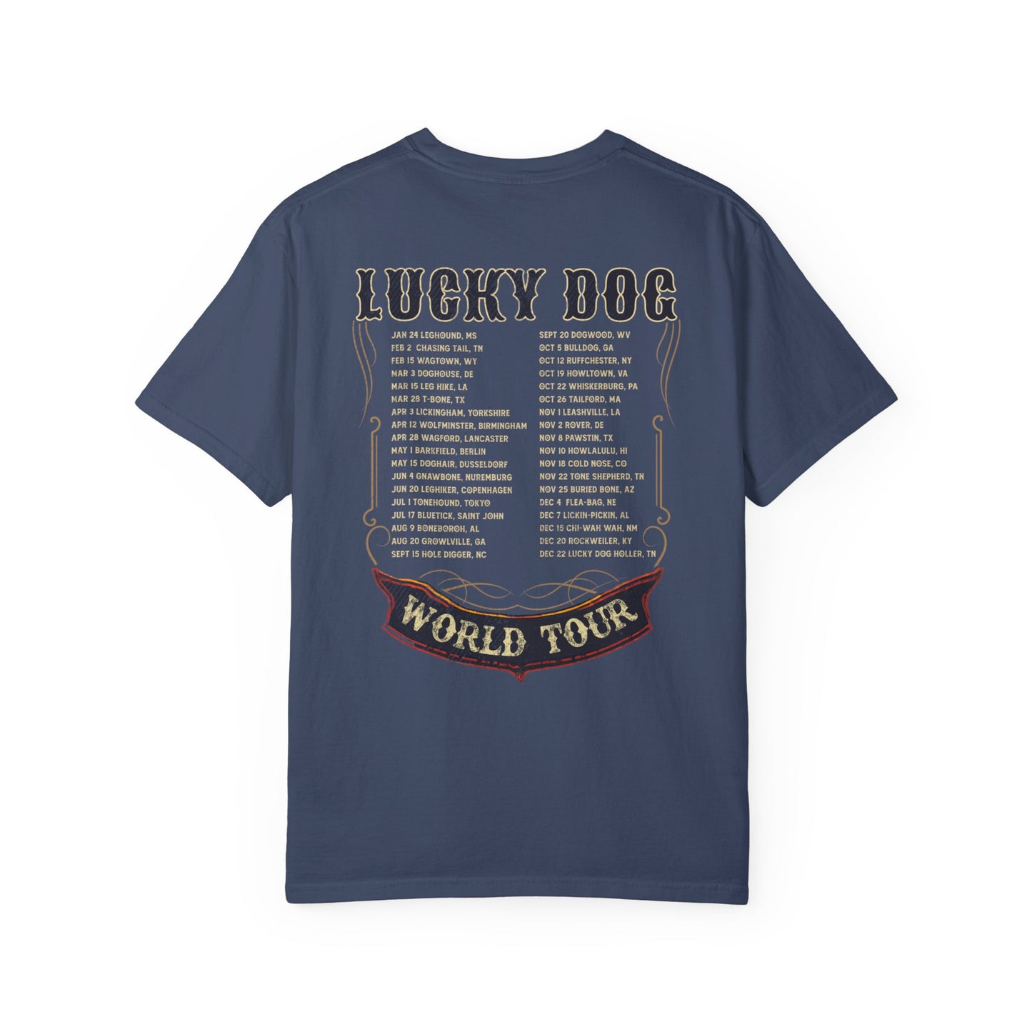 PREMIUM Comfort Colors Lucky Dog 2020 (FRONT & BACK print) World Tour 2024 T-shirt Custom Guitar Tennessee guitars USA