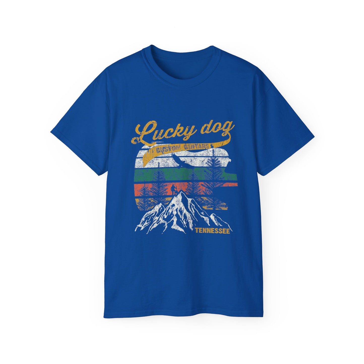 Lucky Dog 2020 (FRONT PRINT) Foothills Mountain Man Guitars Retro T-shirt Custom Guitar Tennessee  USA