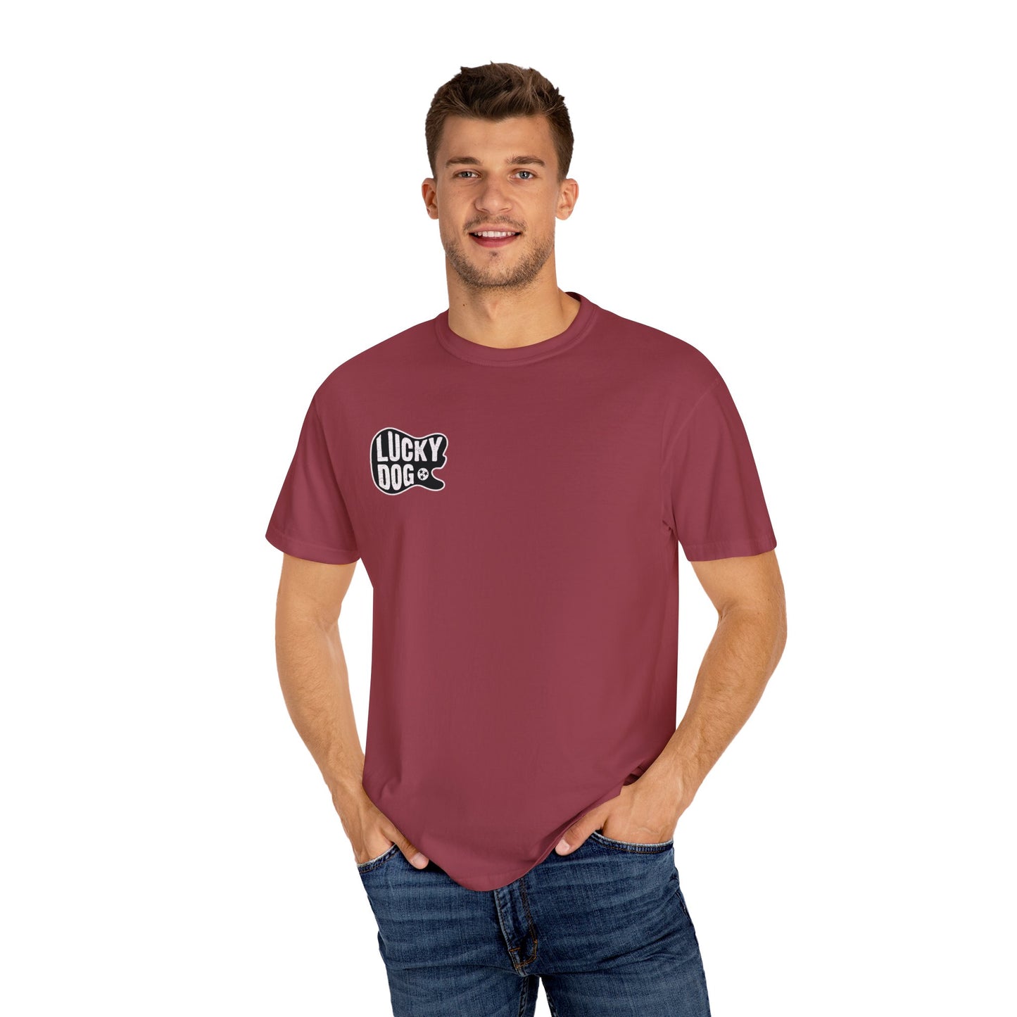 PREMIUM Comfort Colors Lucky Dog Guitar T-shirt - Just Say No To Boring Guitars - Tennessee Guitar Company new 2023 USA