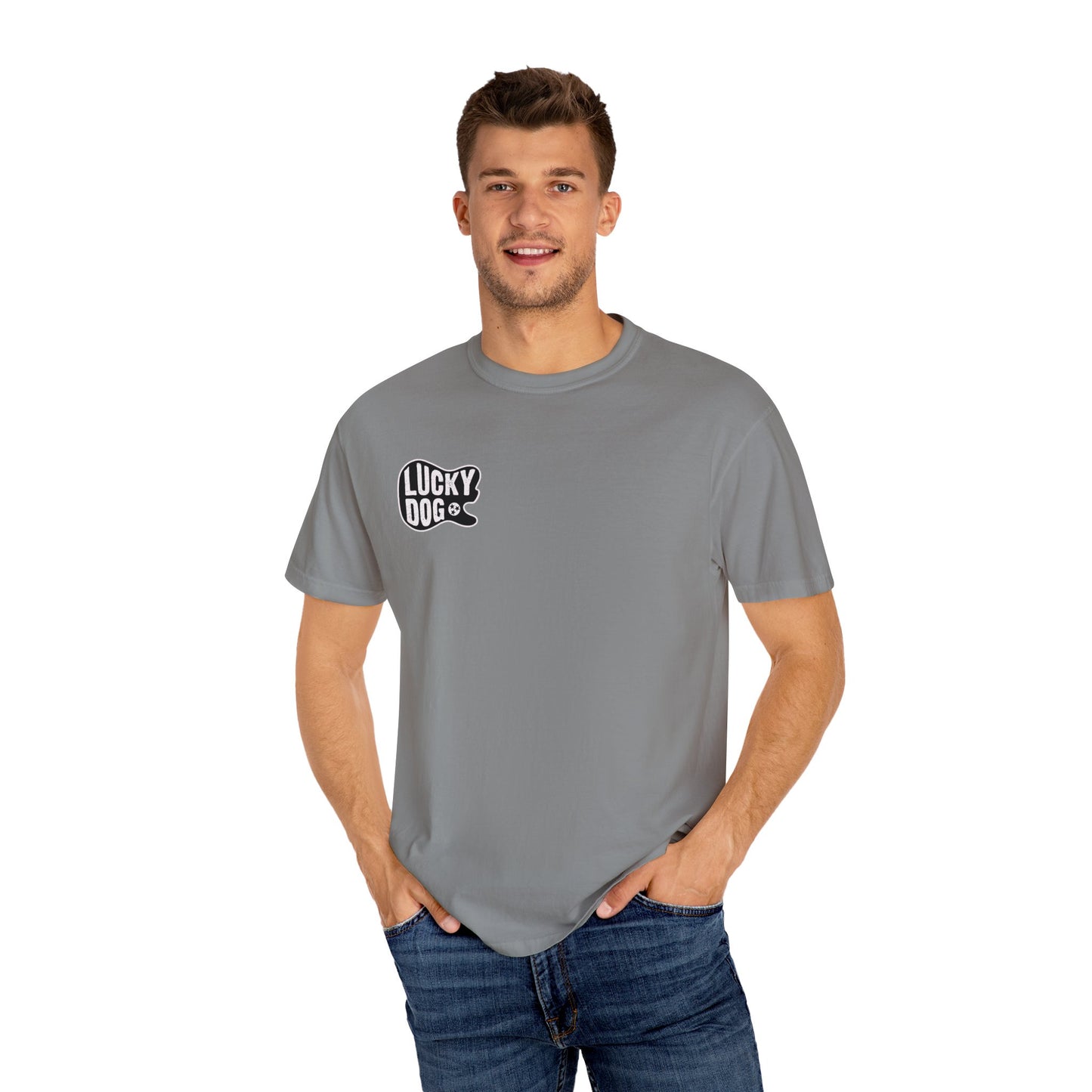 PREMIUM Comfort Colors Lucky Dog Guitar T-shirt - Just Say No To Boring Guitars - Tennessee Guitar Company new 2023 USA