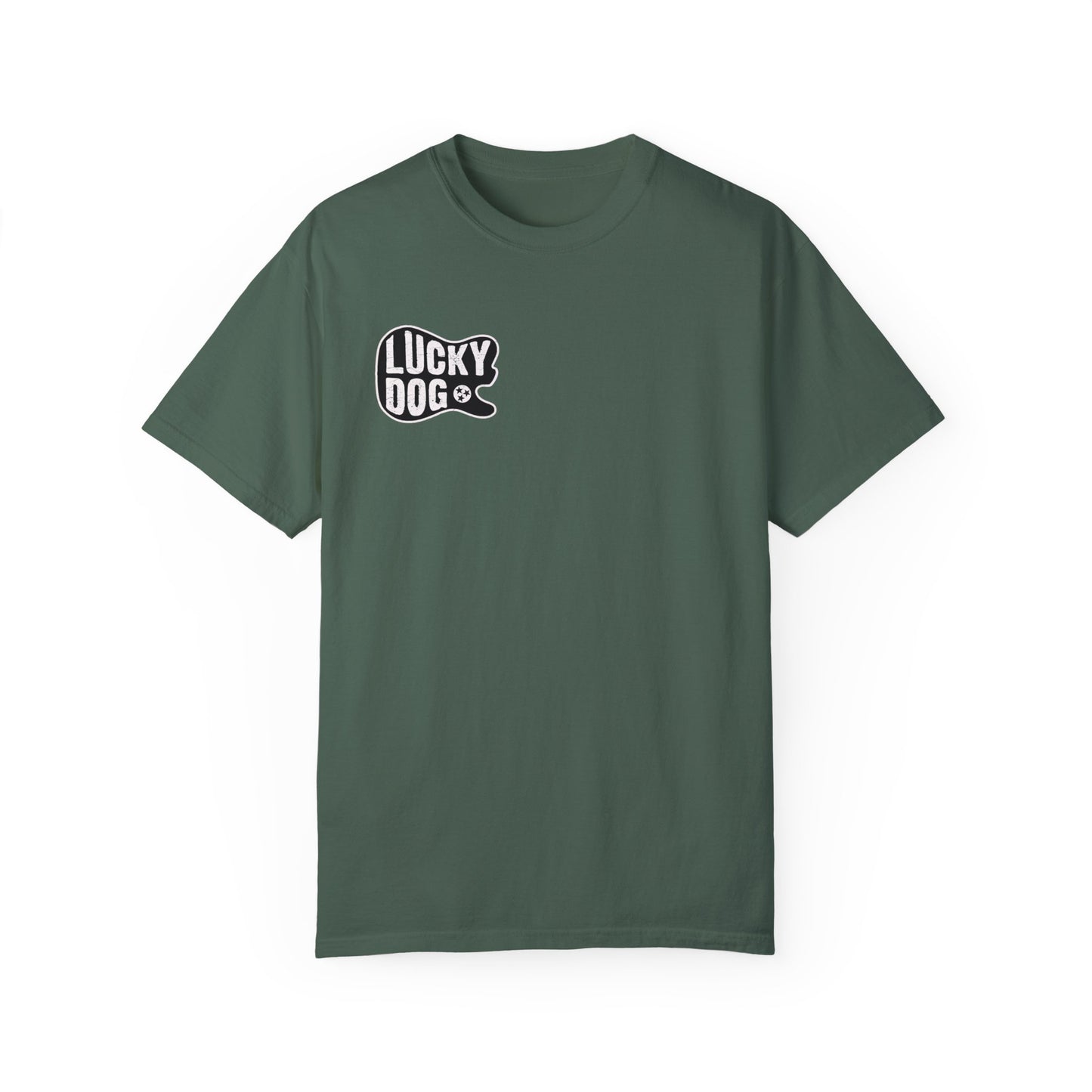 PREMIUM Comfort Colors Lucky Dog Guitars Just'a Twangin T-shirt Tennessee Custom Band Foothills Country Music BigFoot Bluegrass  USA