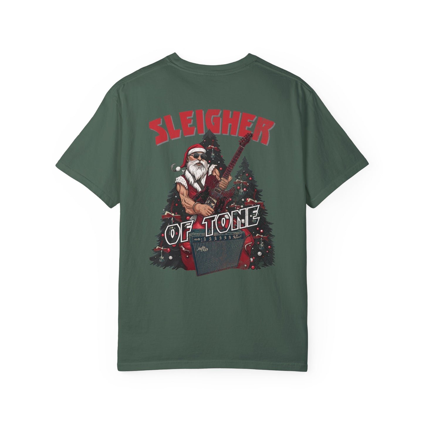 PREMIUM Comfort Colors Lucky Dog Sleigher of Tone (FRONT & BACK print) T-shirt Custom Guitar Tennessee guitars Santa Rock Roll Christmas USA