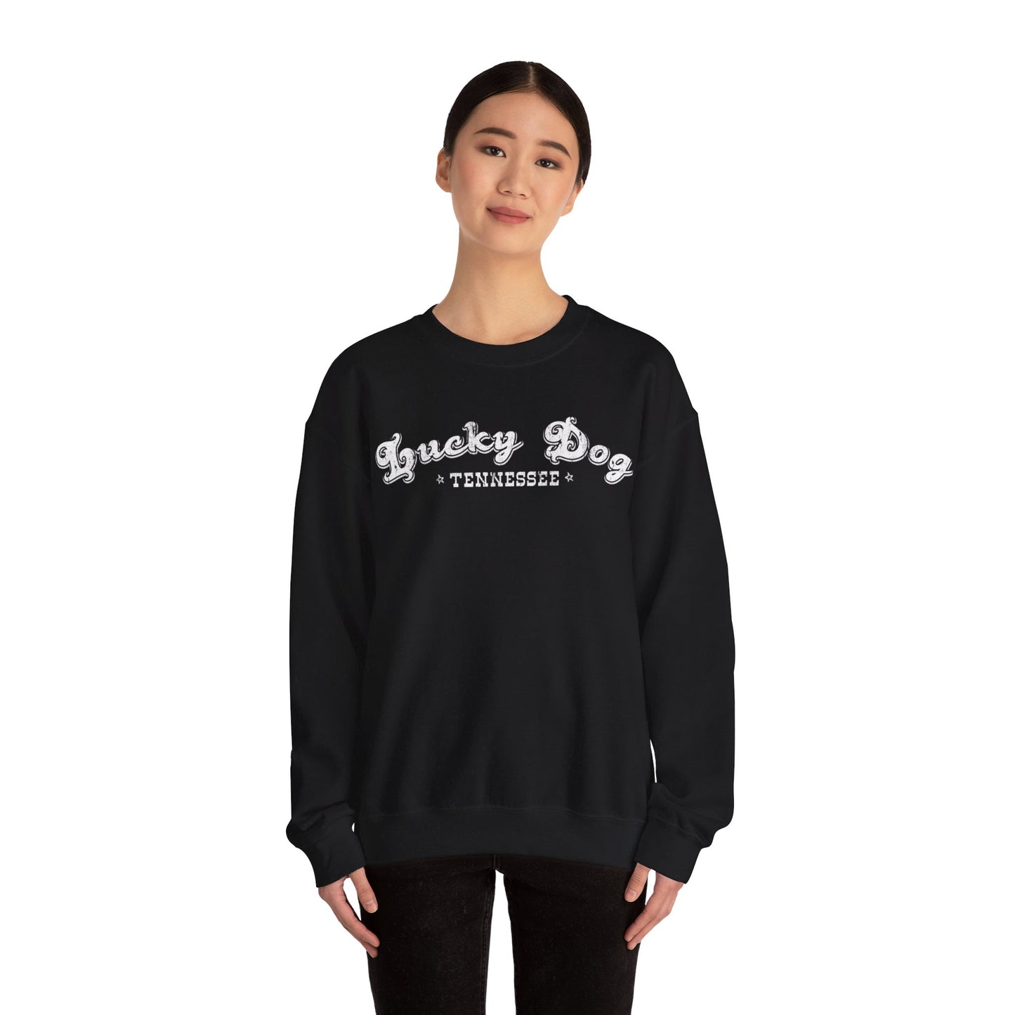 Lucky Dog Guitars Retro Logo Sweatshirt - Heavy blend crewneck.  Tennessee America Guitar Company Country Music USA