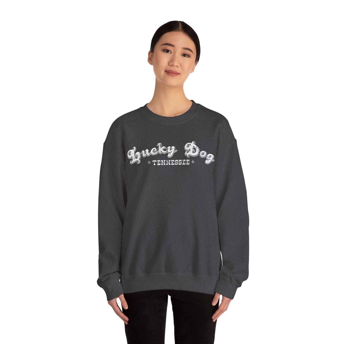 Lucky Dog Guitars Retro Logo Sweatshirt - Heavy blend crewneck.  Tennessee America Guitar Company Country Music USA