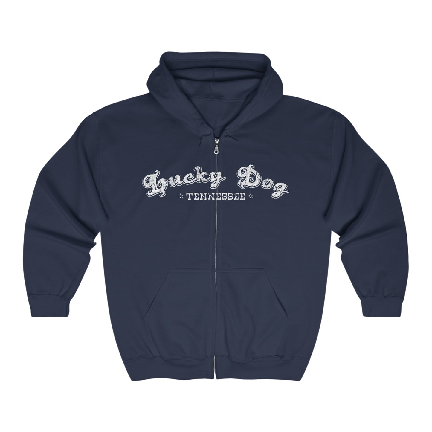 Lucky Dog Guitars Heavy Blend zip-up hoodie - Arched guitar logo Tennessee America Sweatshirt Jacket Coat custom country music