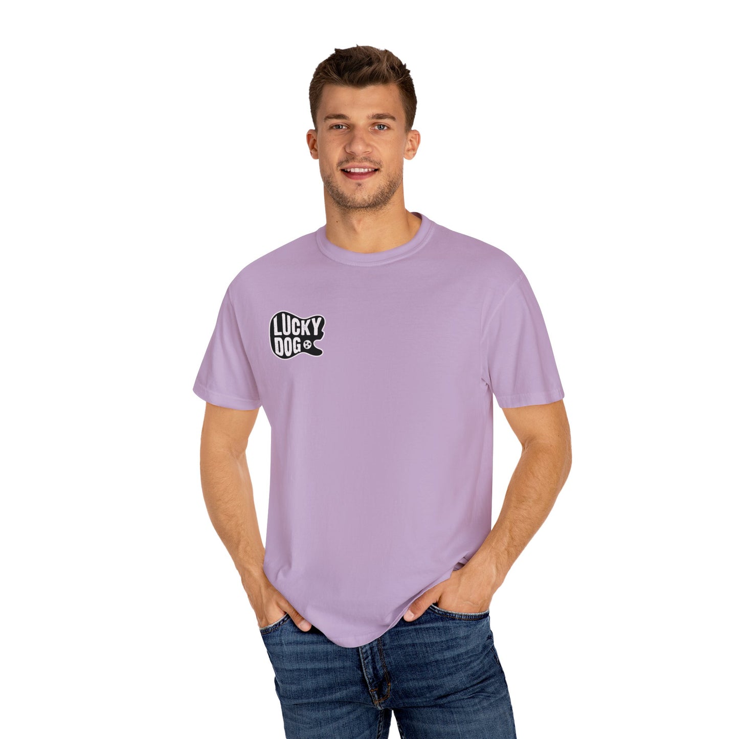 PREMIUM Comfort Colors Lucky Dog Guitar T-shirt - Just Say No To Boring Guitars - Tennessee Guitar Company new 2023 USA