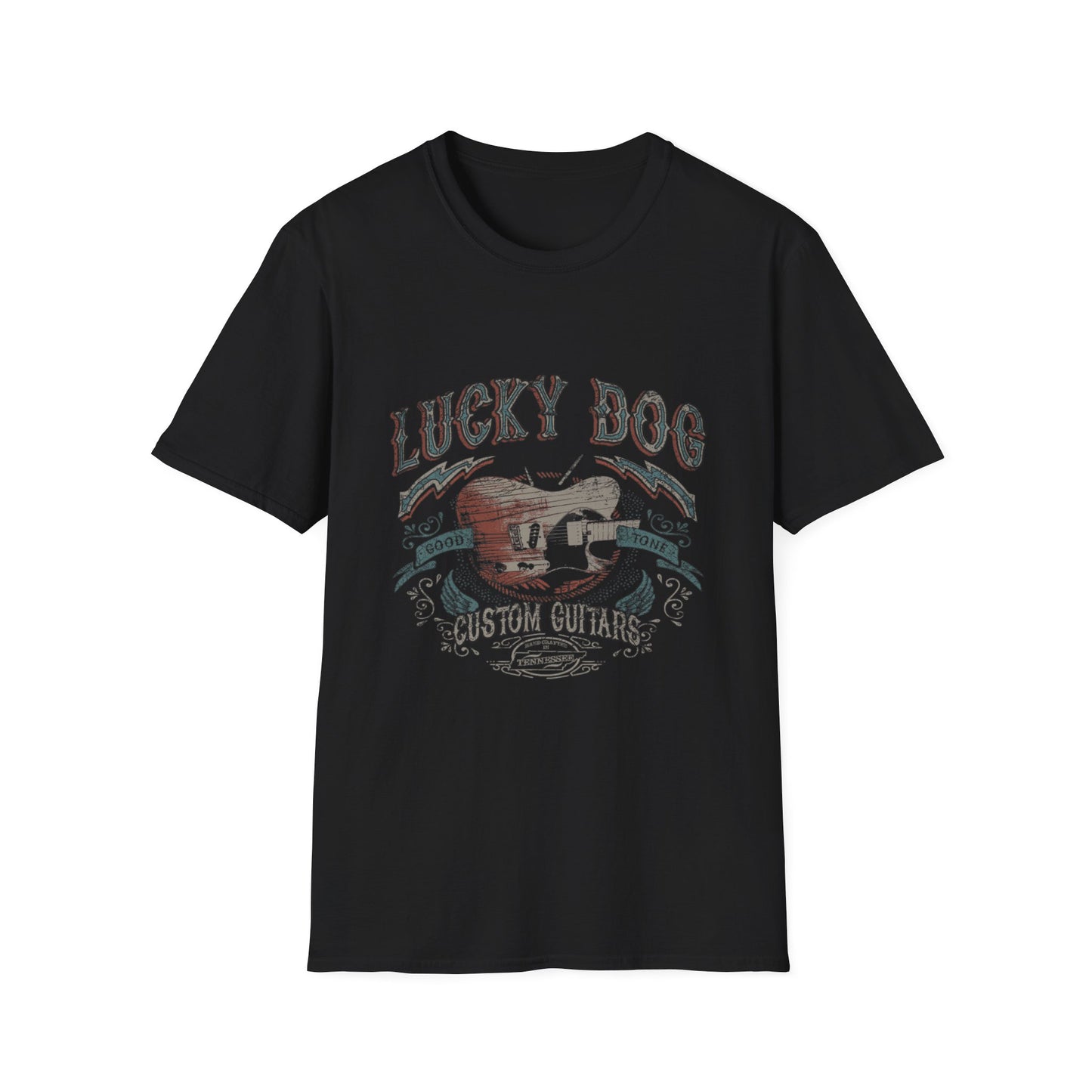 Canada ONLY- Reissue Lucky Dog Guitars T-shirt Outlaw Cowboy Guitar Vintage Hotrod Country Outlaw Nashville Tennessee