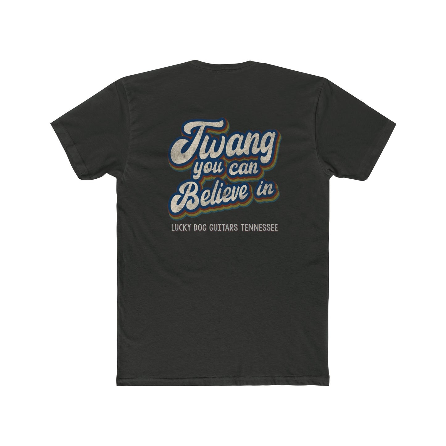 Lucky Dog Guitars Twang Script T-shirt Tennessee Custom Band Concert Foothills Country Music Nature BigFoot Big Foot Camping Bluegrass USA