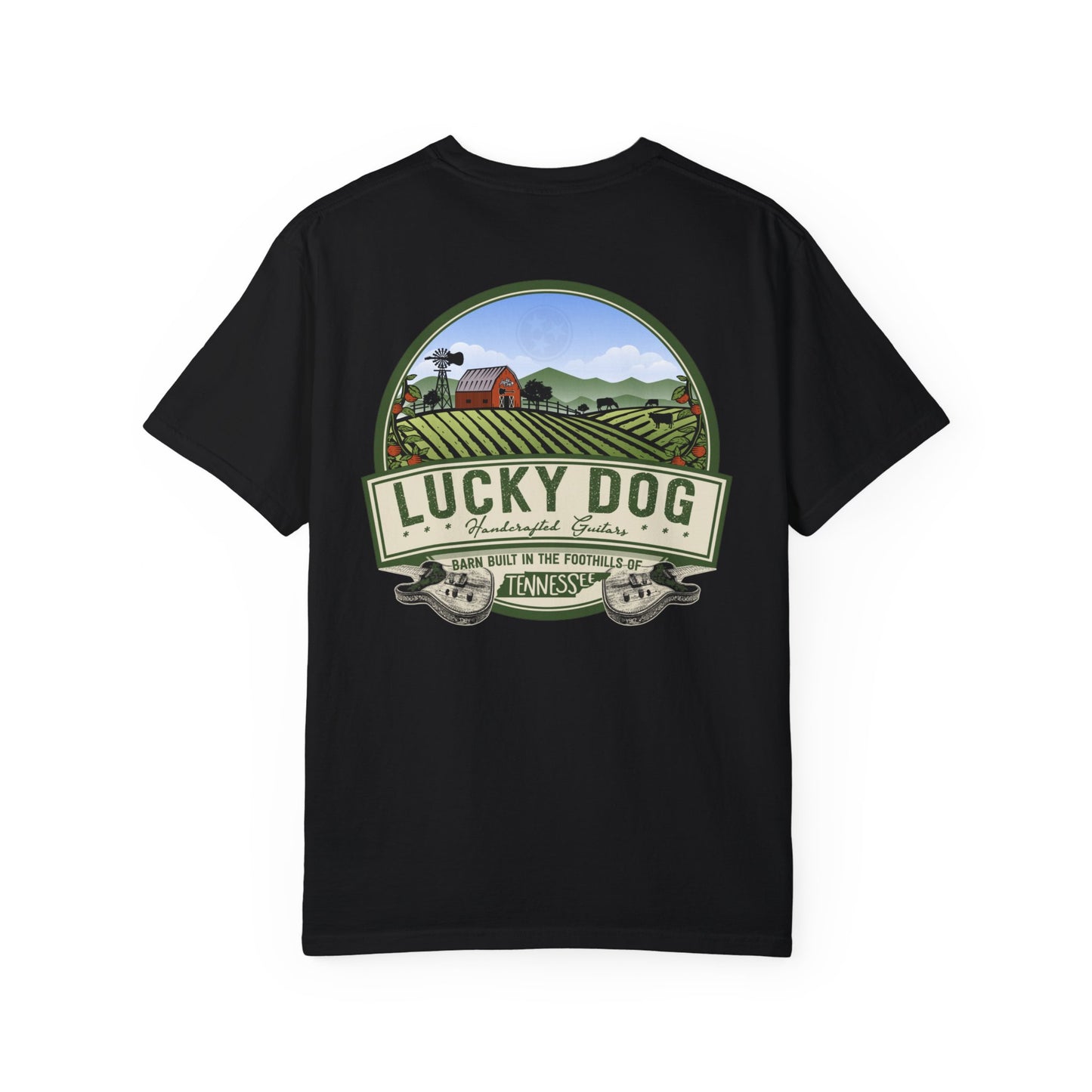 PREMIUM Comfort Colors Lucky Dog Guitar T-shirt - Barn Built - Tennessee Guitar Company new 2023 USA