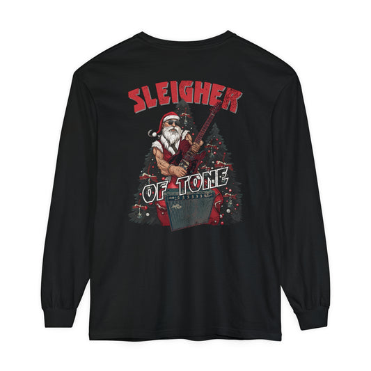 Long Sleve PREMIUM Comfort Colors Lucky Dog Sleigher of Tone (FRONT & BACK print) T-shirt Custom Guitar Tennessee guitars Santa Christmas  USA