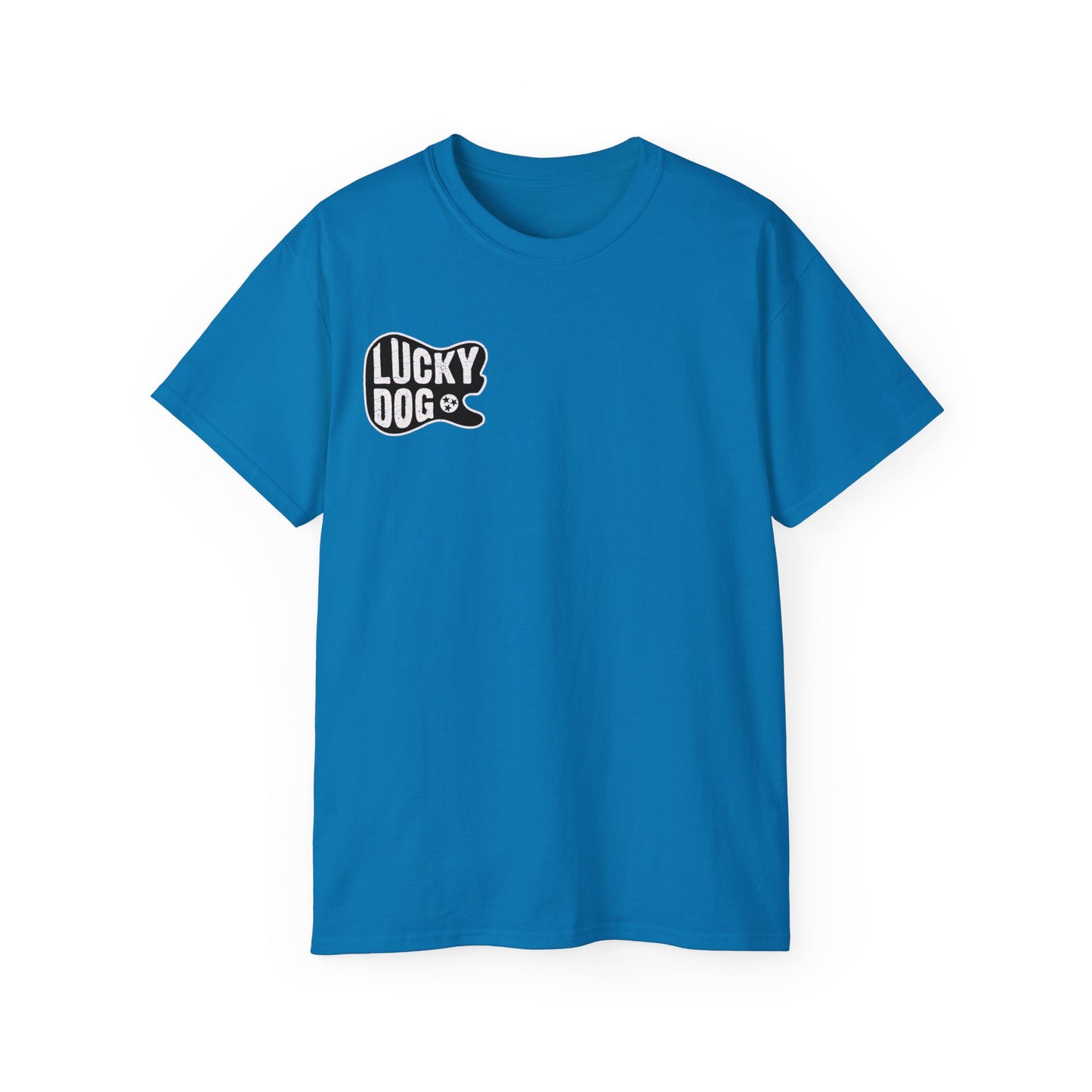 UK BUYERS ONLY- Lucky Dog Guitars T-shirt Tennessee Mountains Custom Band Concert Hiking Nature BigFoot Big Foot Camping Ford Chevy