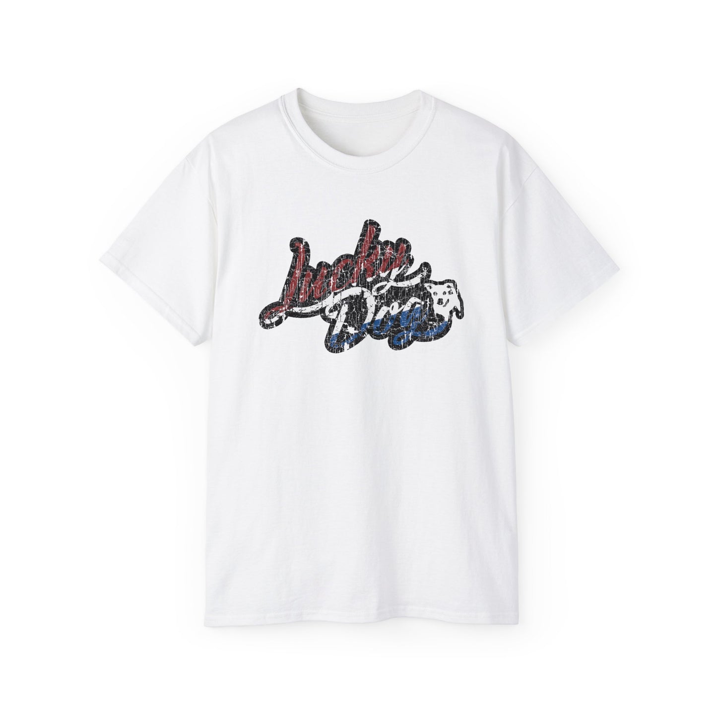 Retro Lucky Dog Guitars Red White Blue T-shirt 'Merica Logo Style OG Vintage America Patriotic Nashville Guitar Reissue USA