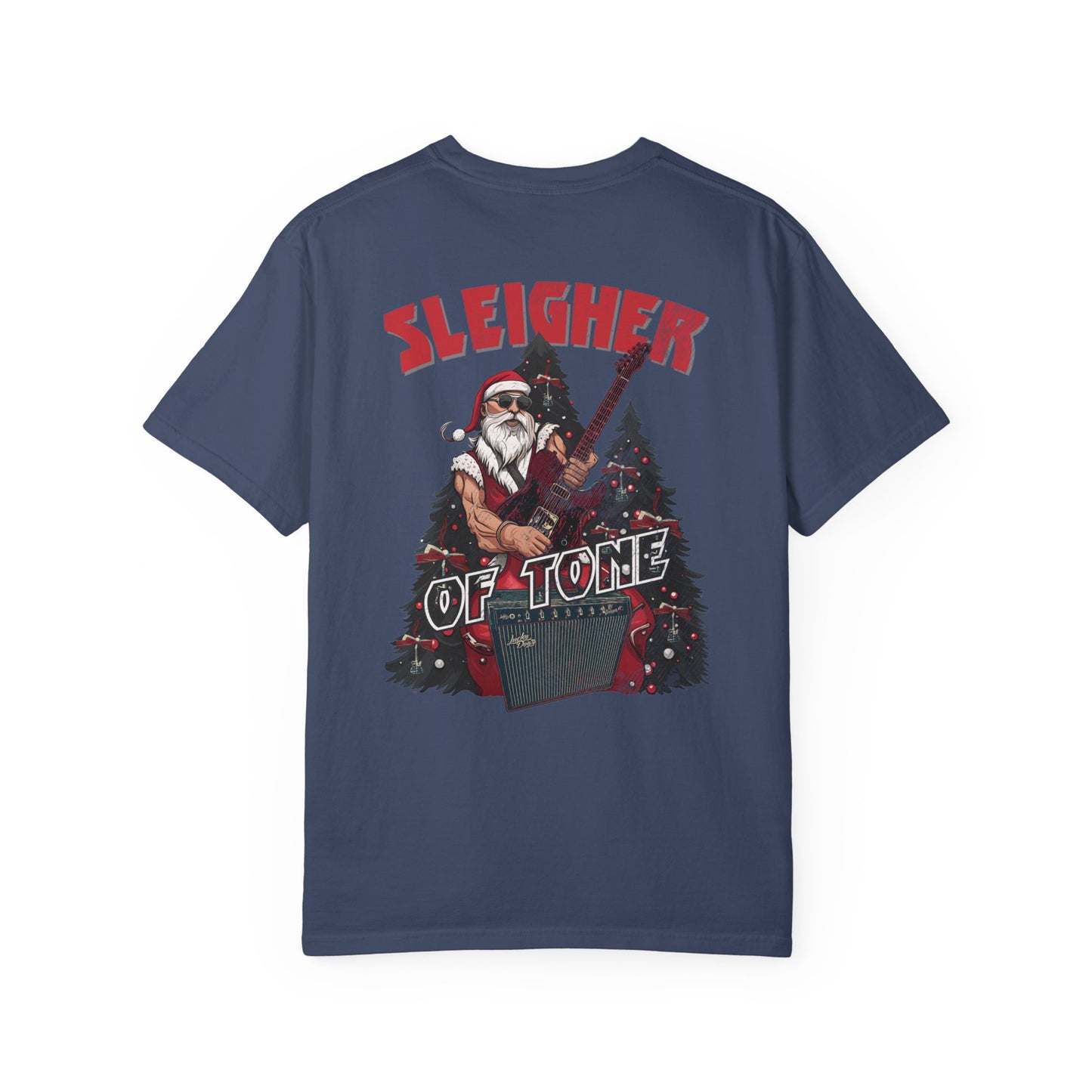 PREMIUM Comfort Colors Lucky Dog Sleigher of Tone (FRONT & BACK print) T-shirt Custom Guitar Tennessee guitars Santa Rock Roll Christmas USA