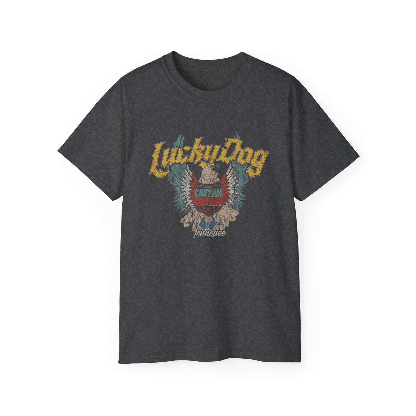 2021 Lucky Dog Guitar Distressed Eagle Shirt Retro 80's Guitars Biker Outlaw Rockabilly Country Music Vintage Patriotic USA T-shirt