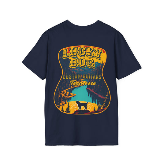 Australia BUYERS ONLY- Lucky Dog Guitars T-shirt Tennessee Mountains Custom Band Concert Hiking Nature BigFoot Big Foot Camping Ford Chevy