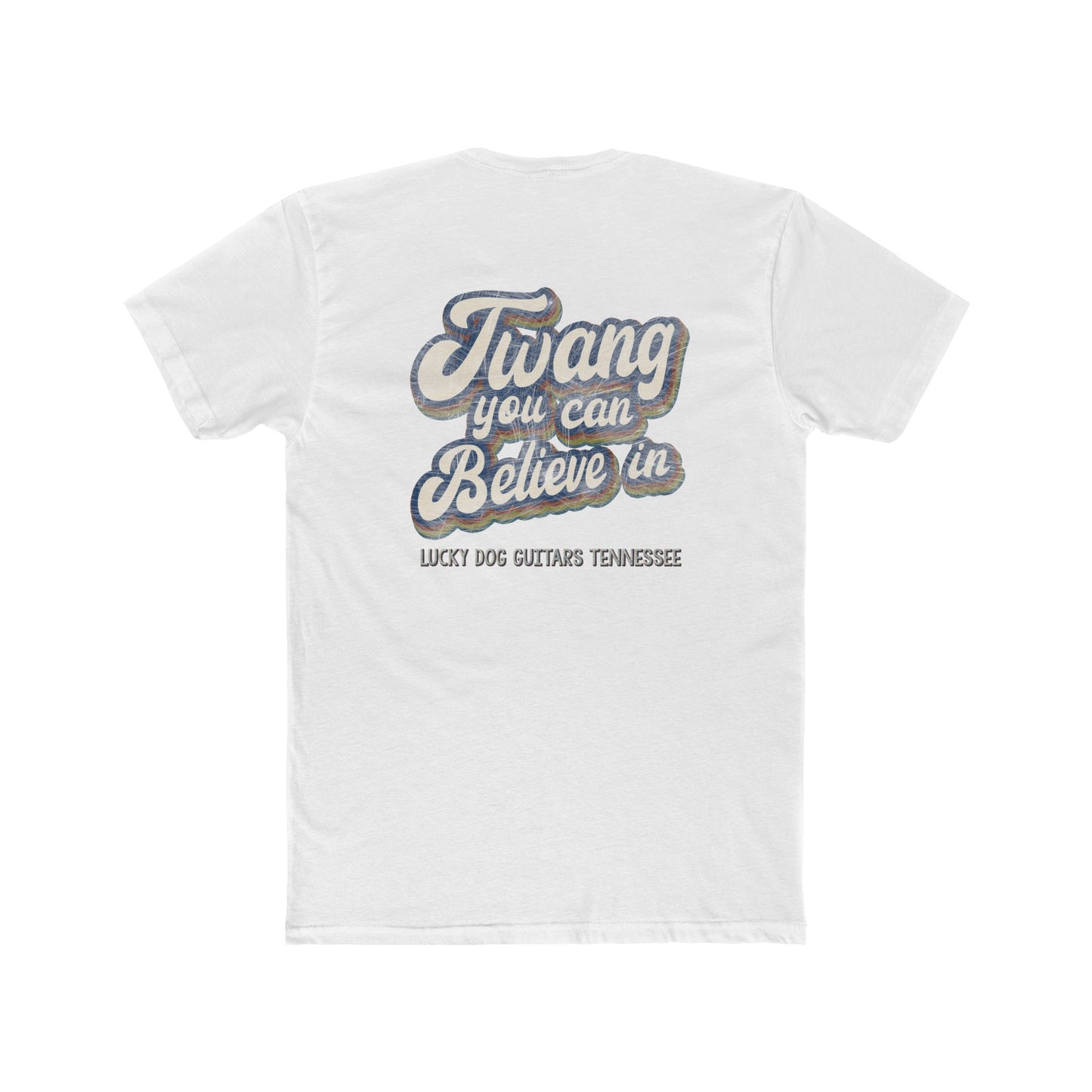 Lucky Dog Guitars Twang Script T-shirt Tennessee Custom Band Concert Foothills Country Music Nature BigFoot Big Foot Camping Bluegrass USA