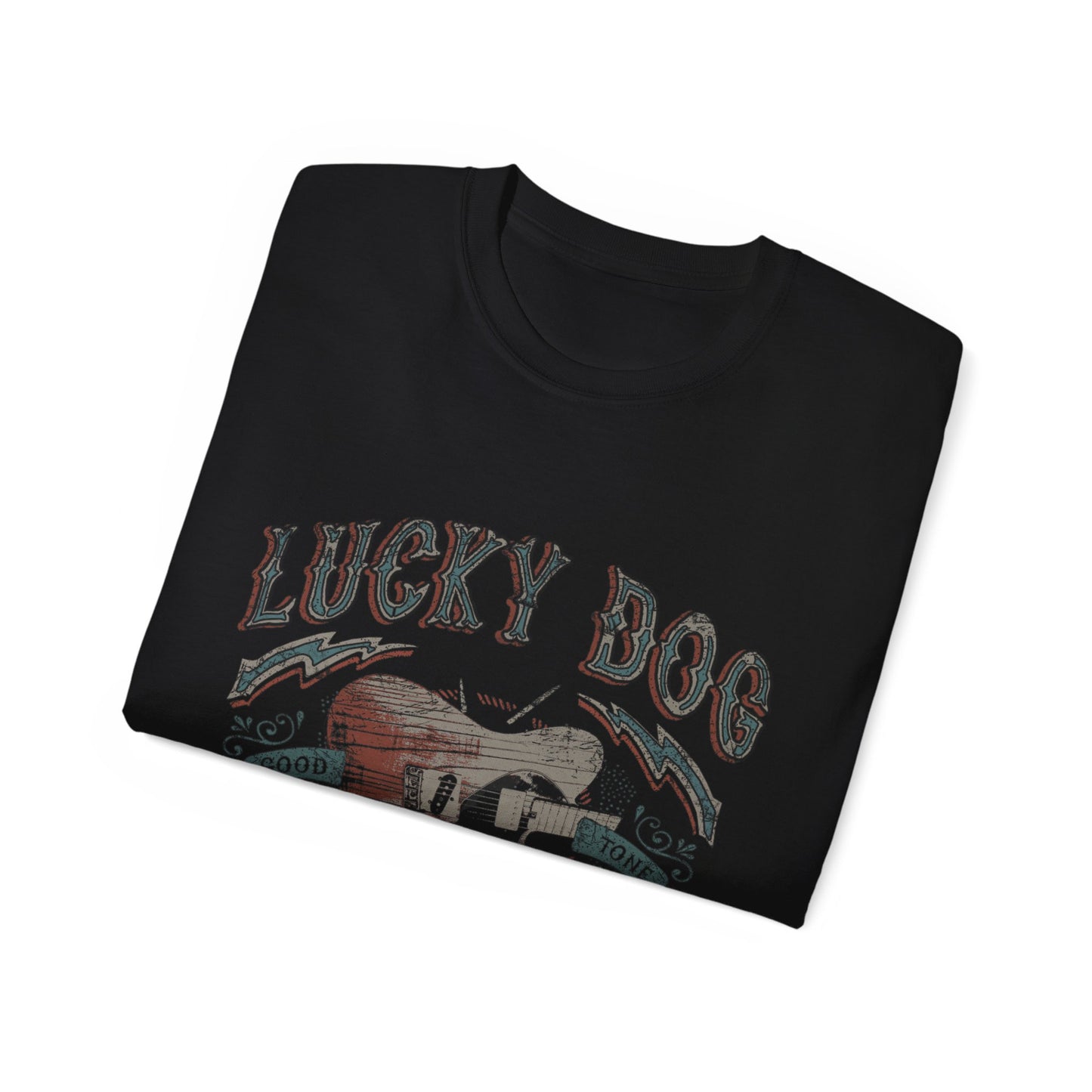 Australia BUYERS ONLY- Reissue Lucky Dog Guitars T-shirt Outlaw Cowboy Guitar Vintage Hotrod Country Outlaw Nashville Tennessee