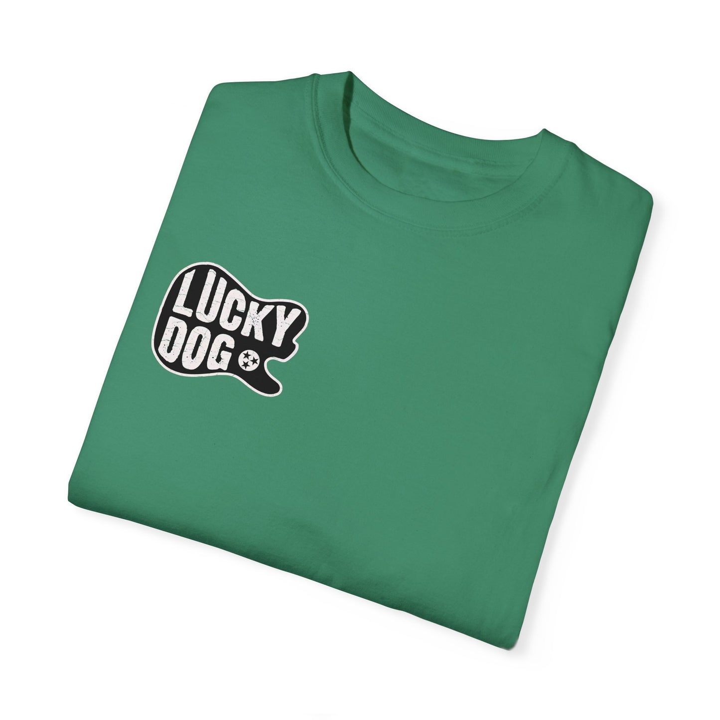 PREMIUM Comfort Colors Lucky Dog Guitars Just'a Twangin T-shirt Tennessee Custom Band Foothills Country Music BigFoot Bluegrass  USA