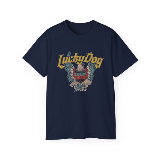 2021 Lucky Dog Guitar Distressed Eagle Shirt Retro 80's Guitars Biker Outlaw Rockabilly Country Music Vintage Patriotic USA T-shirt