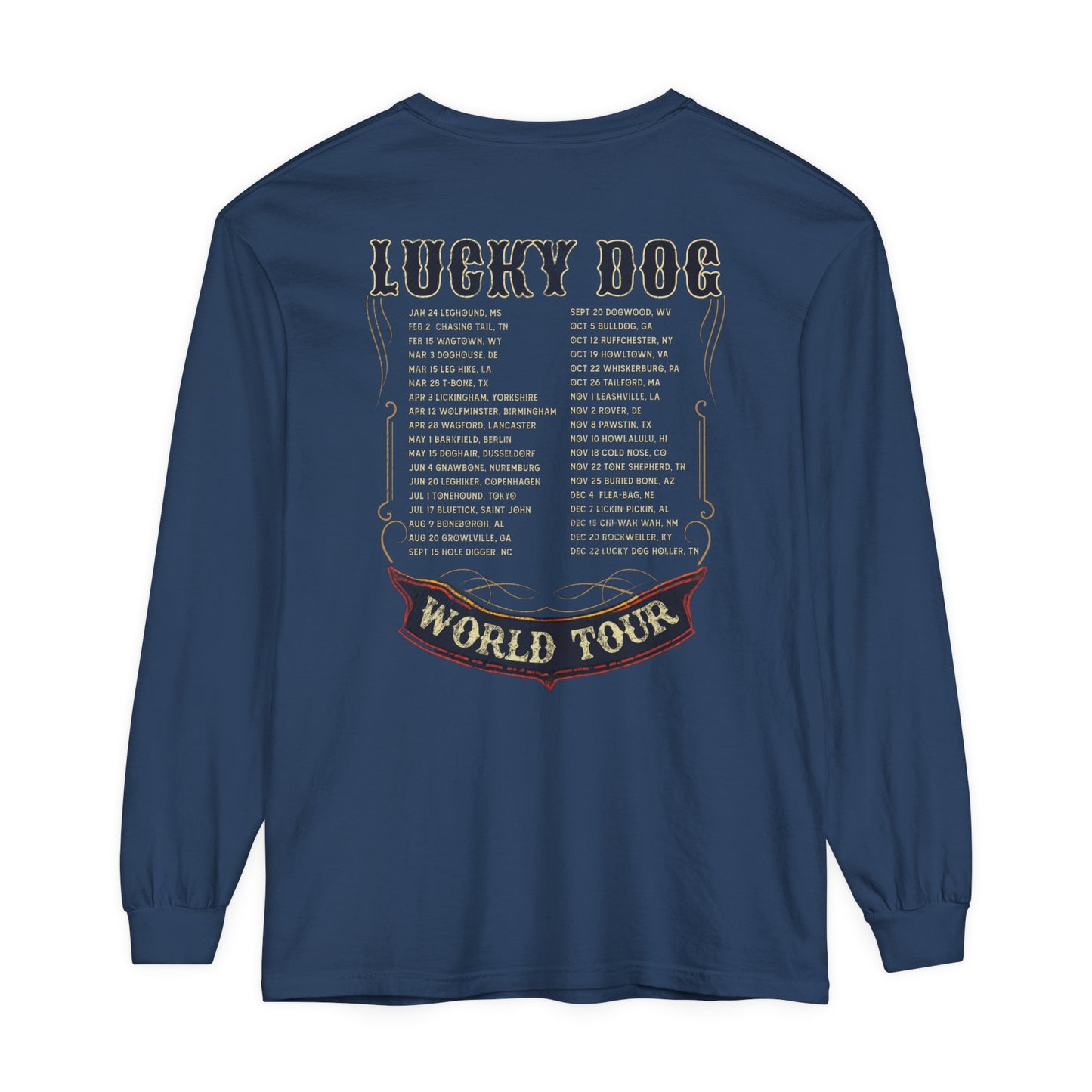 Premium comfort colors - Lucky Dog Guitars Long Sleeve World Tour 2024 T-shirt Tennessee Winter Country Music Guitar Rock n Roll Texas USA