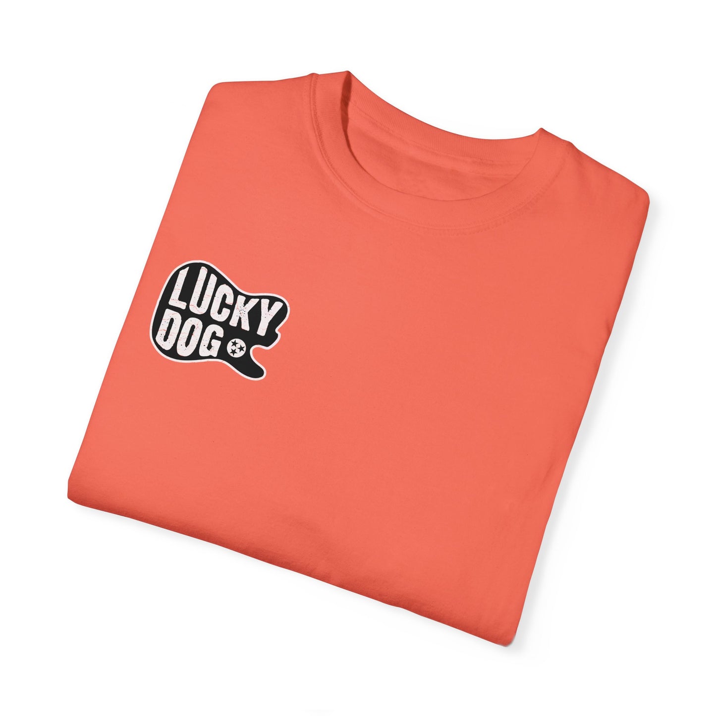 PREMIUM Comfort Colors Lucky Dog Guitar T-shirt - Just Say No To Boring Guitars - Tennessee Guitar Company new 2023 USA