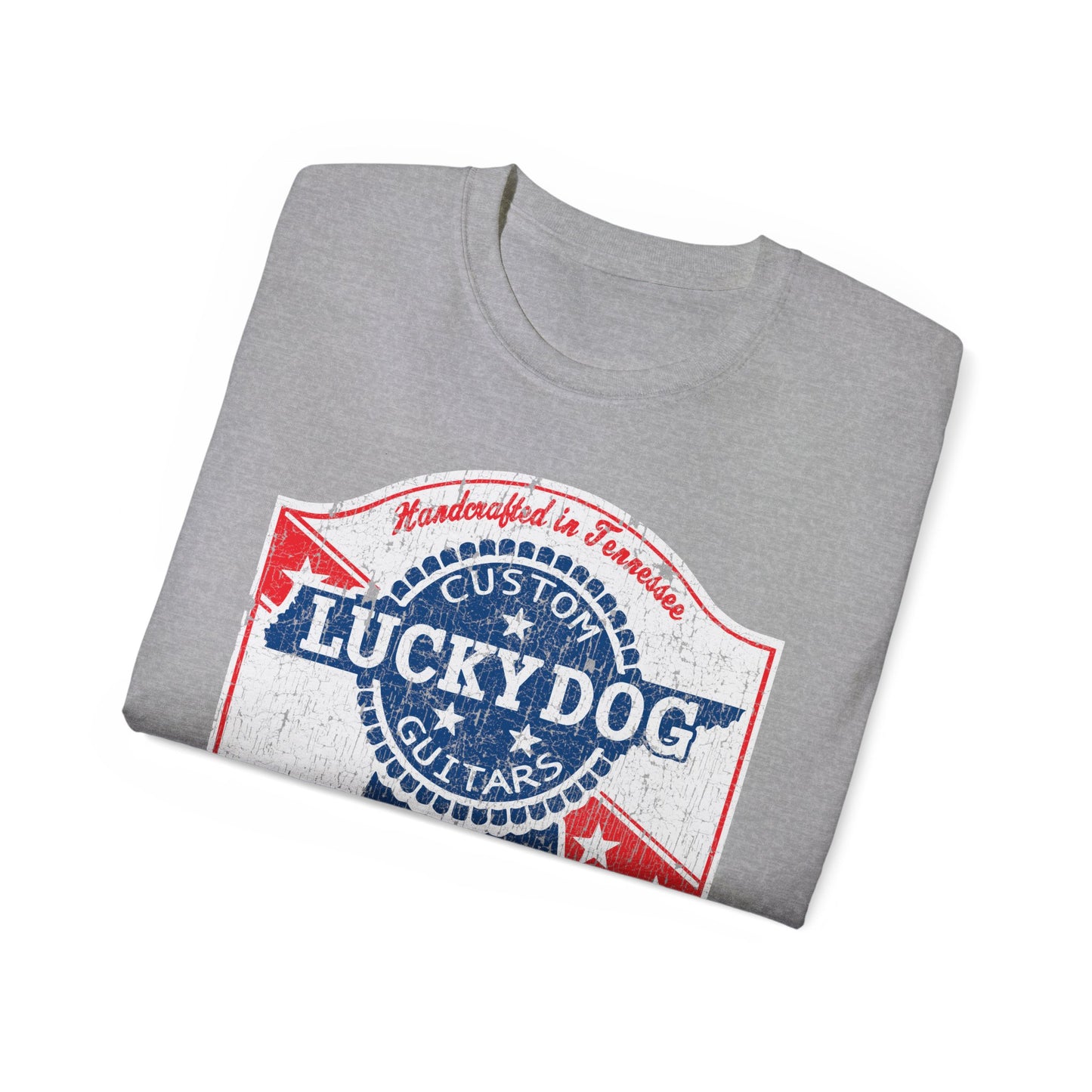 UK Buyers ONLY- Lucky Dog Guitars T-shirt Retro Vintage T-shirt Country Music Outlaw USA stars Country Music Outlaw Biker Guitar