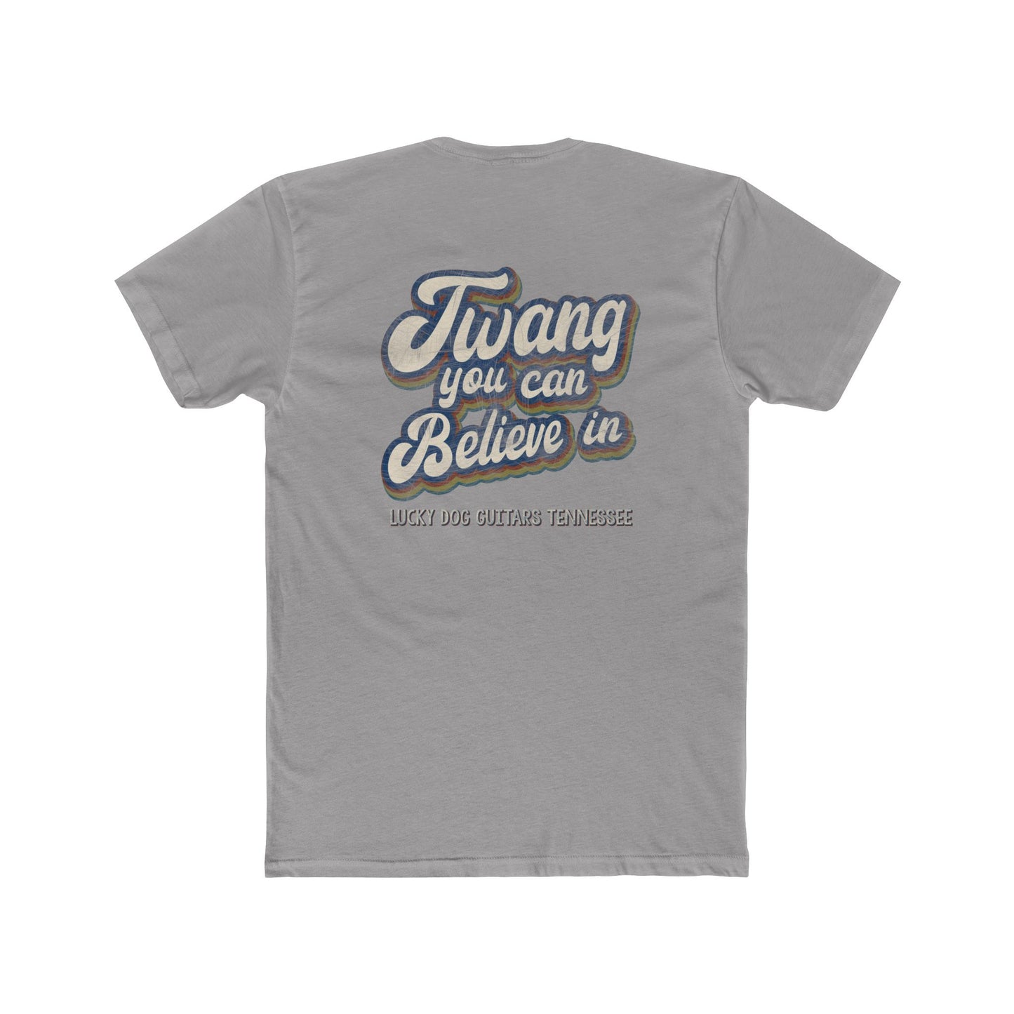 Lucky Dog Guitars Twang Script T-shirt Tennessee Custom Band Concert Foothills Country Music Nature BigFoot Big Foot Camping Bluegrass USA