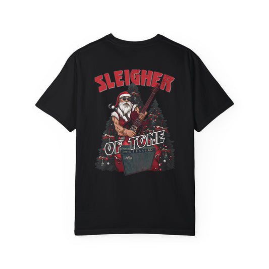 PREMIUM Comfort Colors Lucky Dog Sleigher of Tone (FRONT & BACK print) T-shirt Custom Guitar Tennessee guitars Santa Rock Roll Christmas USA