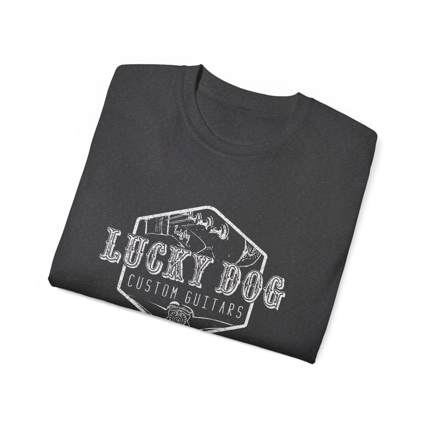 Reissue Lucky Dog Guitars T-shirt w/Headstock OG Cowboy Guitar Vintage Hotrod Country Outlaw Nashville TN Tennessee USA