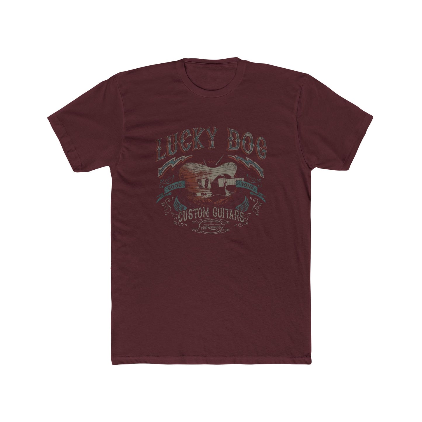 Reissue Lucky Dog Guitars T-shirt Outlaw Cowboy Guitar Vintage Hotrod Country Outlaw Nashville TN Tennessee USA