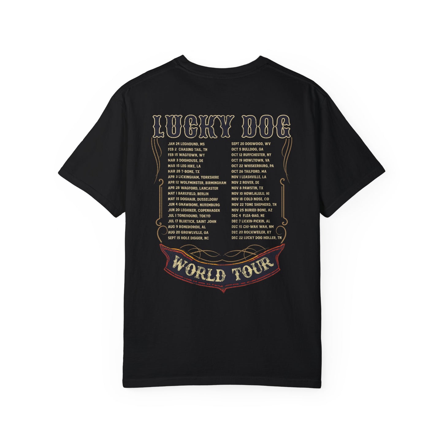 PREMIUM Comfort Colors Lucky Dog 2020 (FRONT & BACK print) World Tour 2024 T-shirt Custom Guitar Tennessee guitars USA