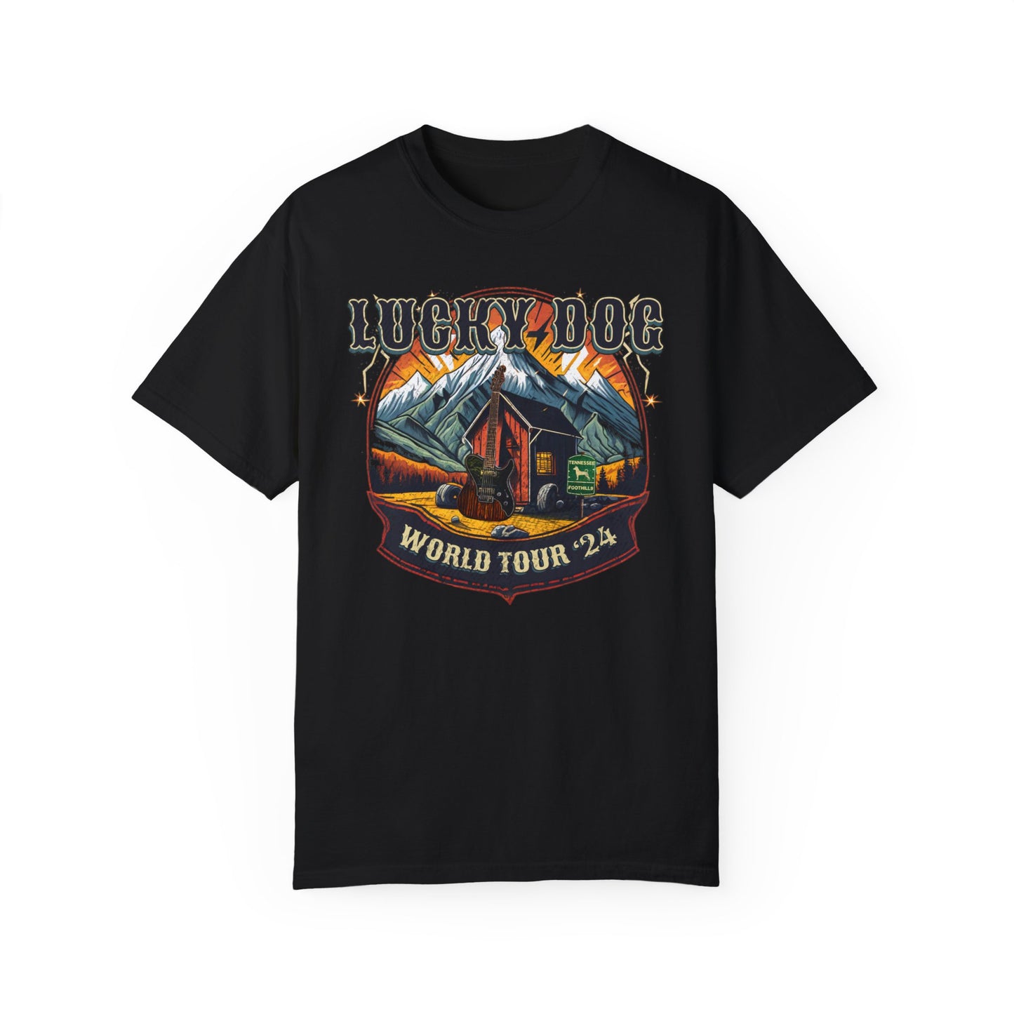 PREMIUM Comfort Colors Lucky Dog 2020 (FRONT & BACK print) World Tour 2024 T-shirt Custom Guitar Tennessee guitars USA