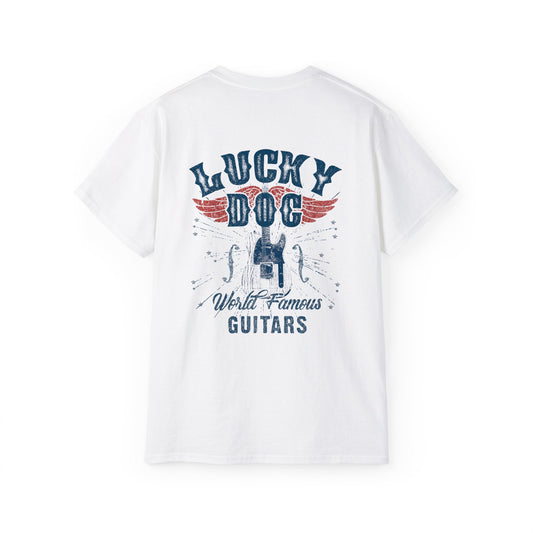 Lucky Dog Guitars World Famous Guitars T-shirt Retro Vintage T-shirt Country Music Outlaw USA stars Country Music Outlaw Biker Guitar USA