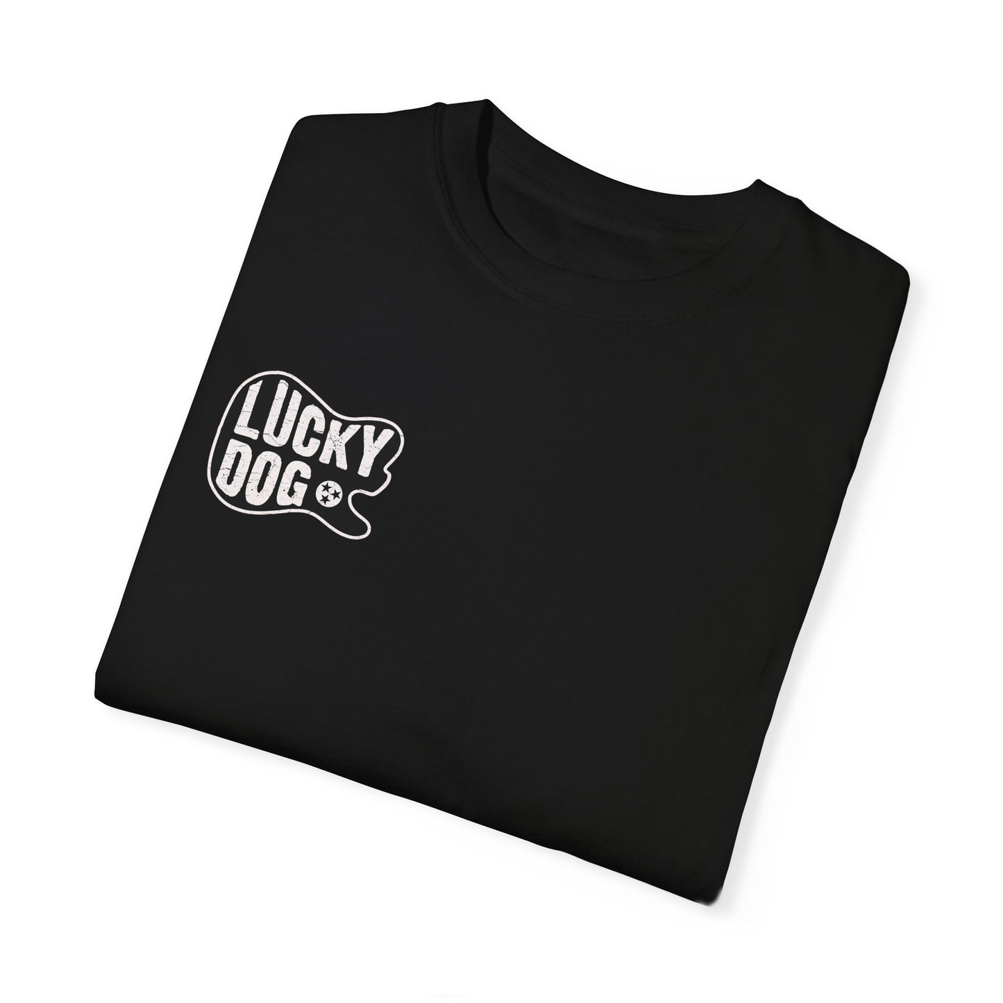 PREMIUM Comfort Colors Lucky Dog BLACK Guitar T-shirt - Just Say No To Boring Guitars - Tennessee Guitar Company new 2023 USA