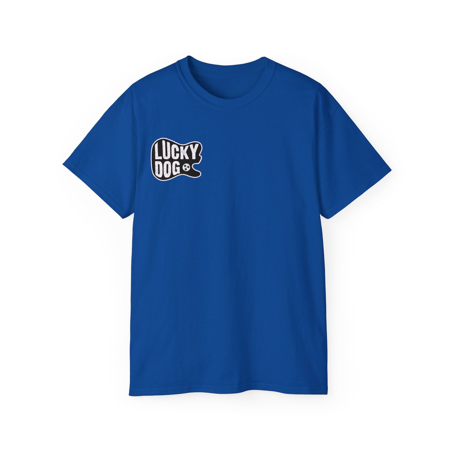 UK BUYERS ONLY- Lucky Dog Guitars T-shirt Tennessee Mountains Custom Band Concert Hiking Nature BigFoot Big Foot Camping Ford Chevy