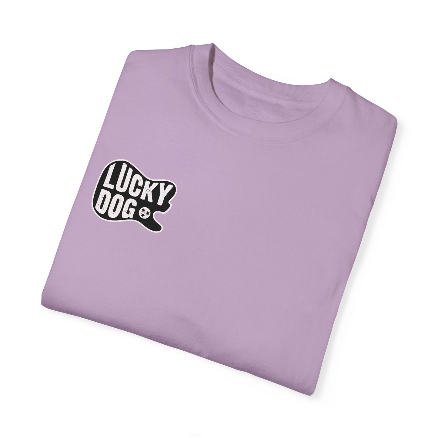 PREMIUM Comfort Colors Lucky Dog Guitar T-shirt - Just Say No To Boring Guitars - Tennessee Guitar Company new 2023 USA