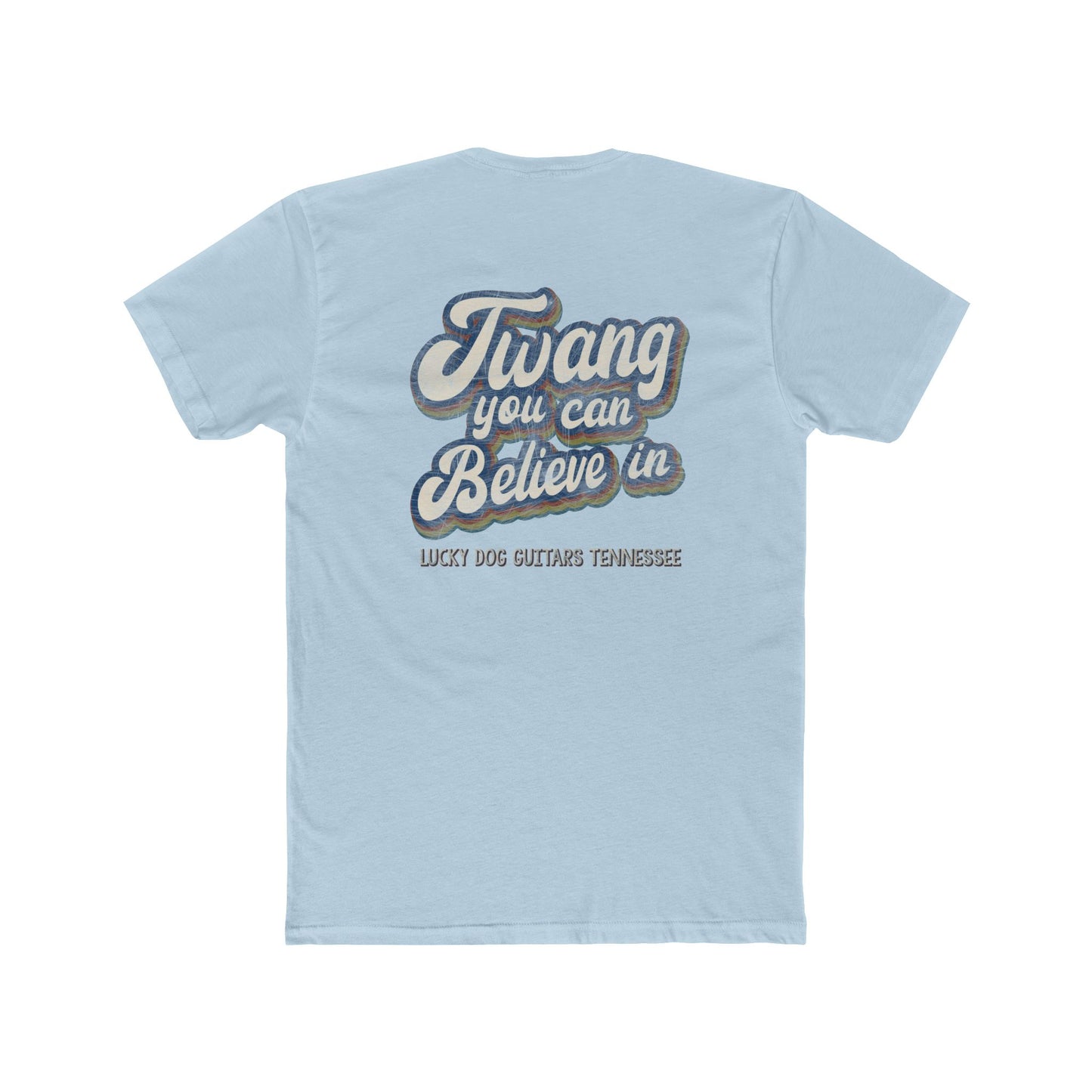 Lucky Dog Guitars Twang Script T-shirt Tennessee Custom Band Concert Foothills Country Music Nature BigFoot Big Foot Camping Bluegrass USA