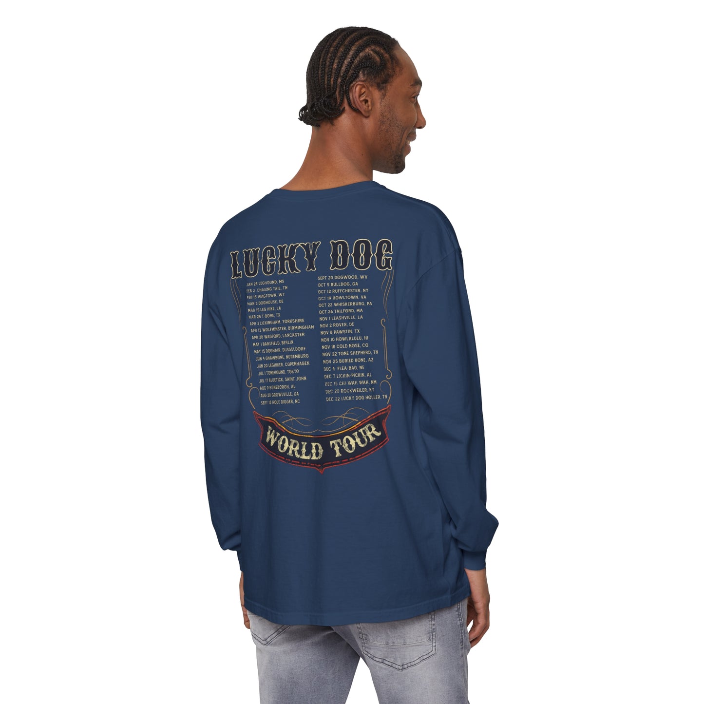 Premium comfort colors - Lucky Dog Guitars Long Sleeve World Tour 2024 T-shirt Tennessee Winter Country Music Guitar Rock n Roll Texas USA