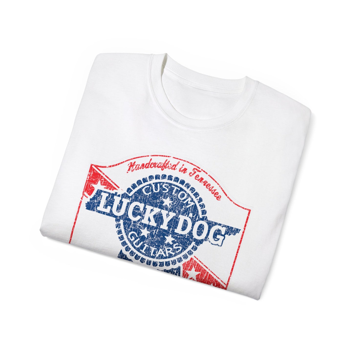 UK Buyers ONLY- Lucky Dog Guitars T-shirt Retro Vintage T-shirt Country Music Outlaw USA stars Country Music Outlaw Biker Guitar