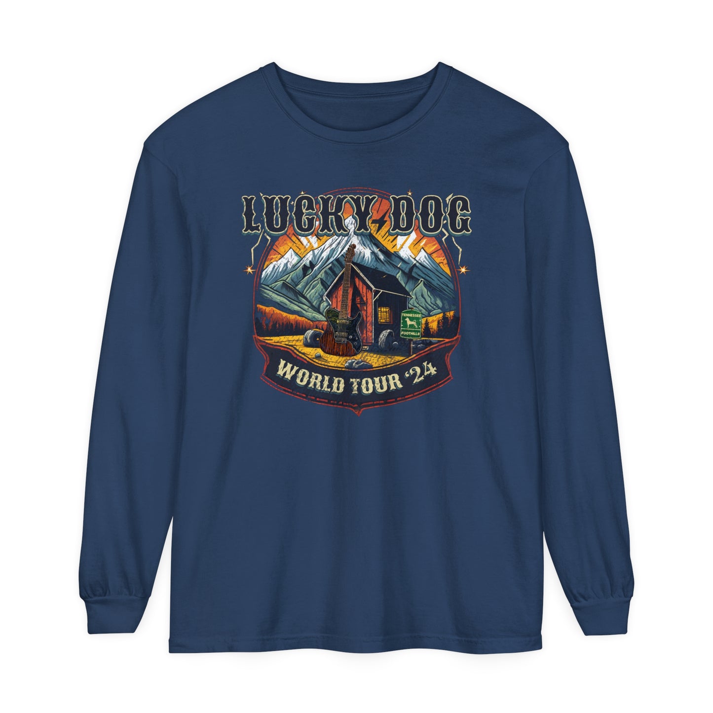 Premium comfort colors - Lucky Dog Guitars Long Sleeve World Tour 2024 T-shirt Tennessee Winter Country Music Guitar Rock n Roll Texas USA