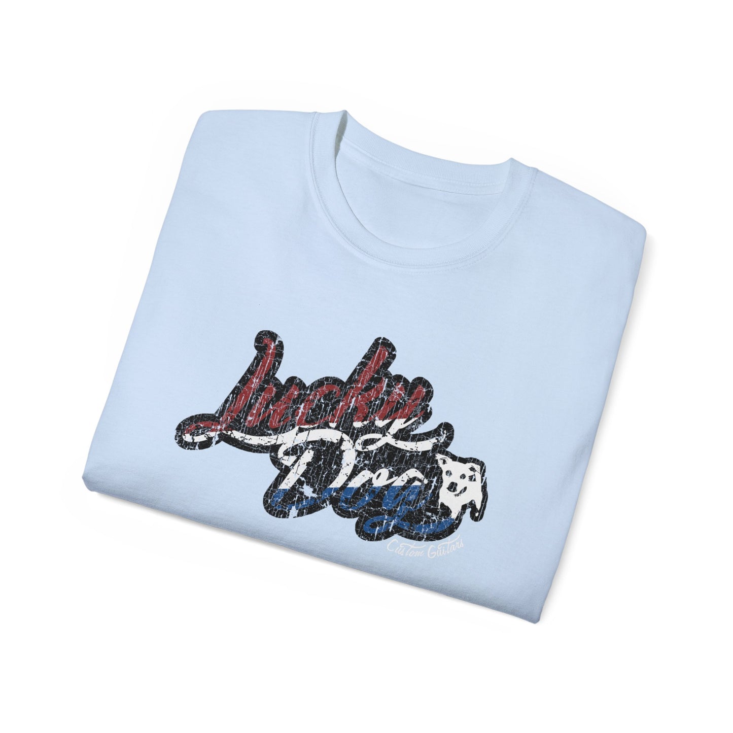 Retro Lucky Dog Guitars Red White Blue T-shirt 'Merica Logo Style OG Vintage America Patriotic Nashville Guitar Reissue USA