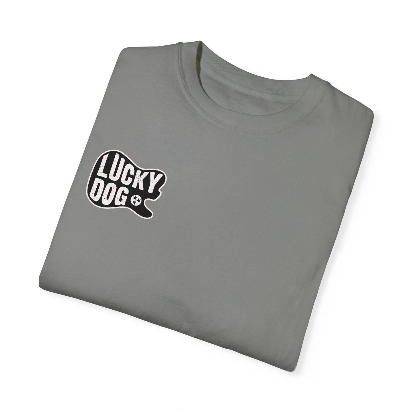 PREMIUM Comfort Colors Lucky Dog Guitar T-shirt - Just Say No To Boring Guitars - Tennessee Guitar Company new 2023 USA