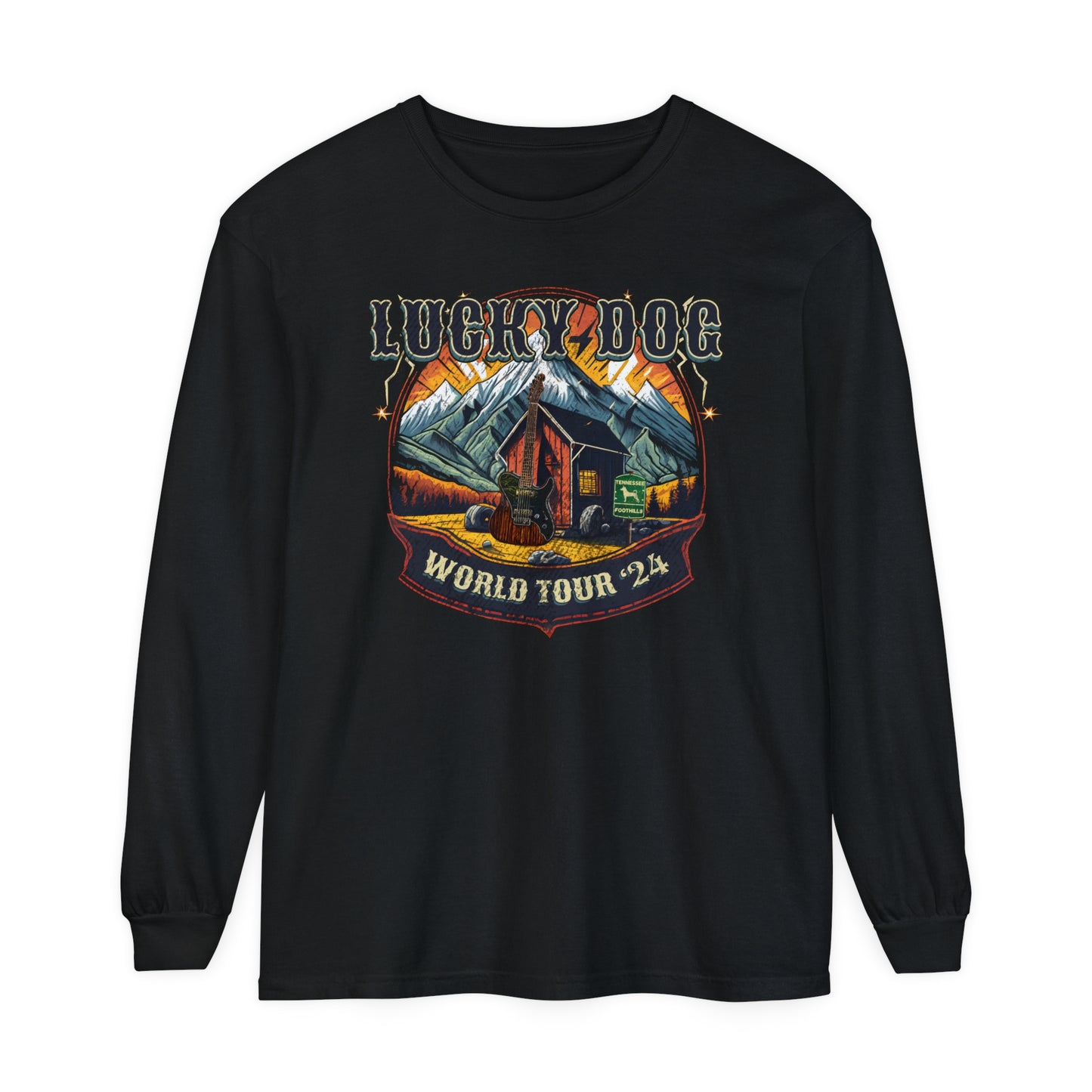 Premium comfort colors - Lucky Dog Guitars Long Sleeve World Tour 2024 T-shirt Tennessee Winter Country Music Guitar Rock n Roll Texas USA