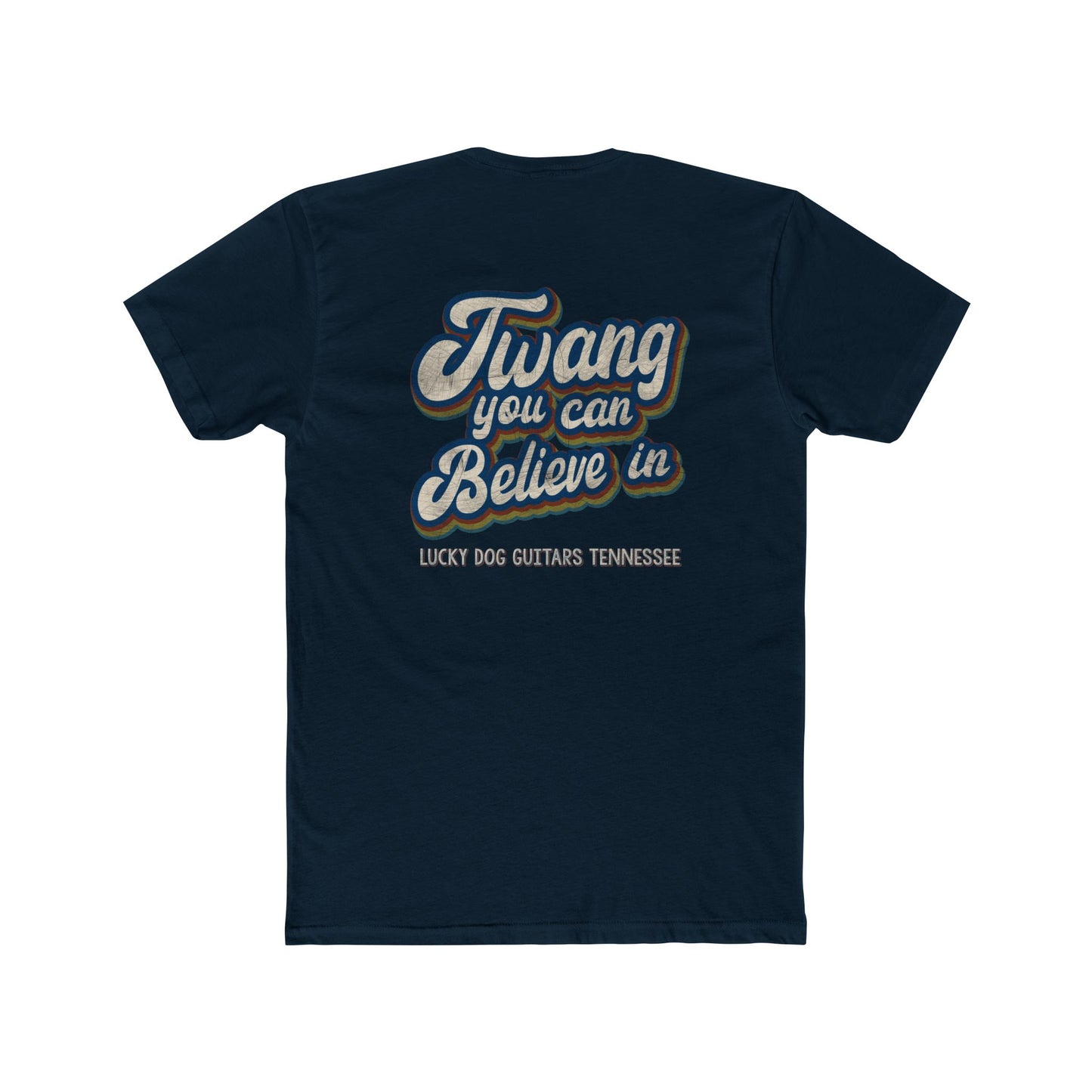 Lucky Dog Guitars Twang Script T-shirt Tennessee Custom Band Concert Foothills Country Music Nature BigFoot Big Foot Camping Bluegrass USA