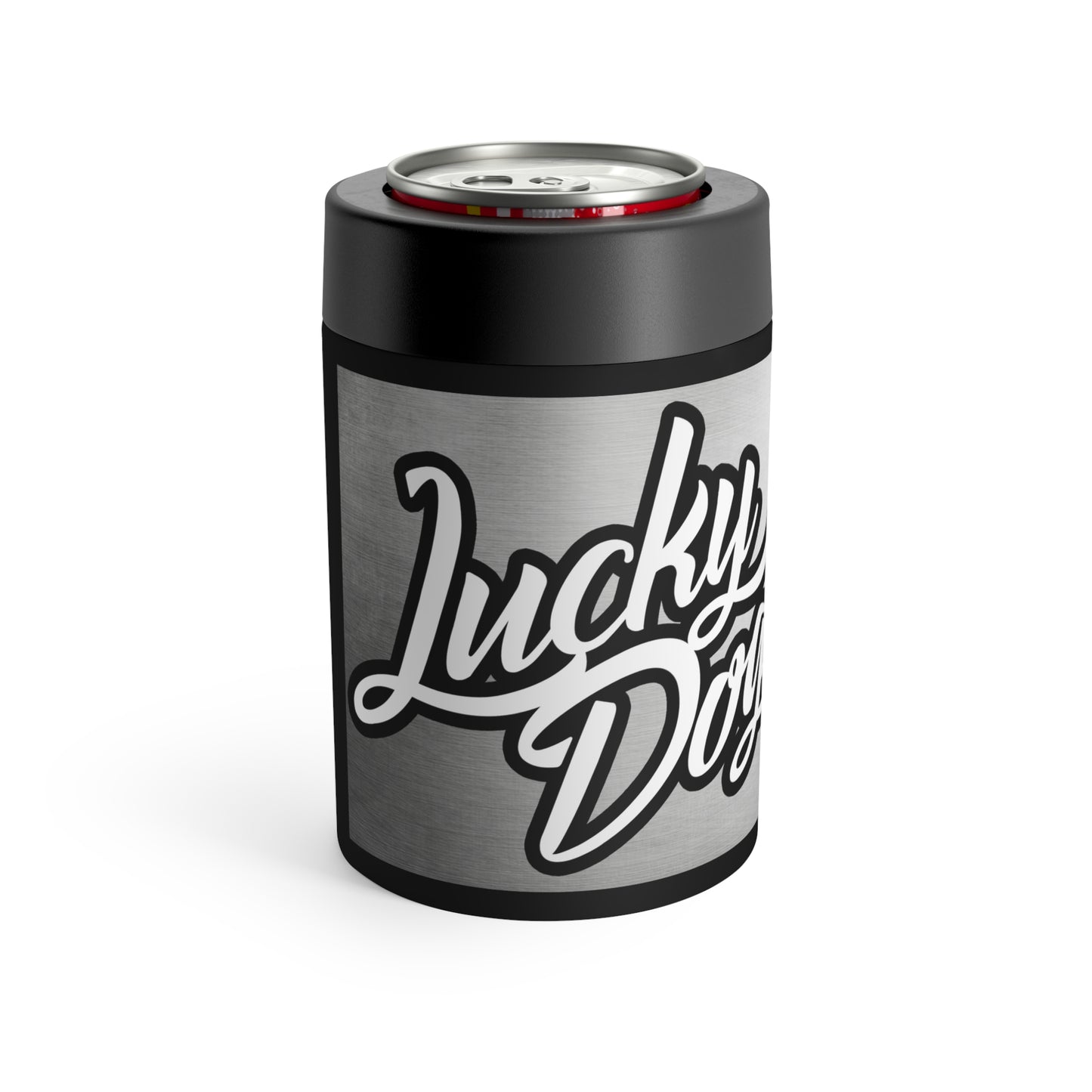 Lucky Dog stainless soda can holder cooler with screw-on top koozie ice cold mug thermos yeti style guitar guitars