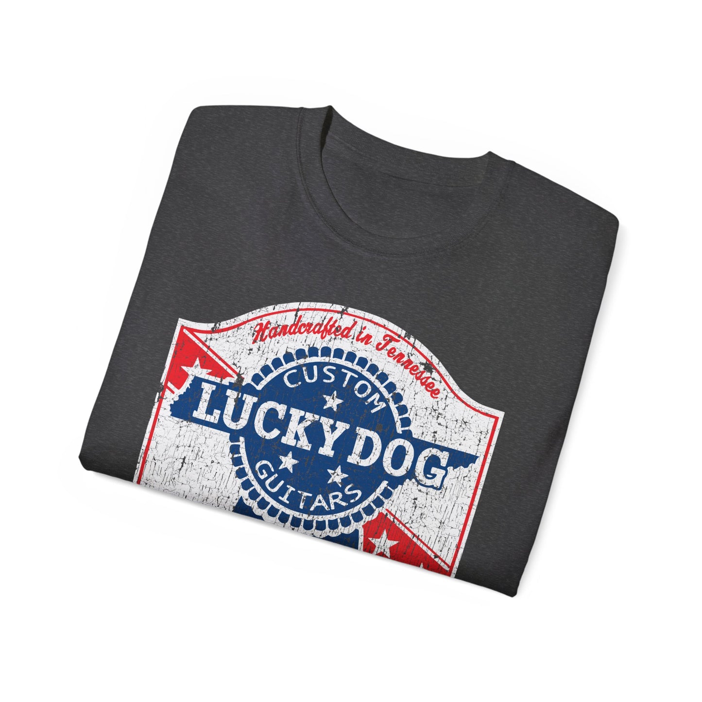 UK Buyers ONLY- Lucky Dog Guitars T-shirt Retro Vintage T-shirt Country Music Outlaw USA stars Country Music Outlaw Biker Guitar