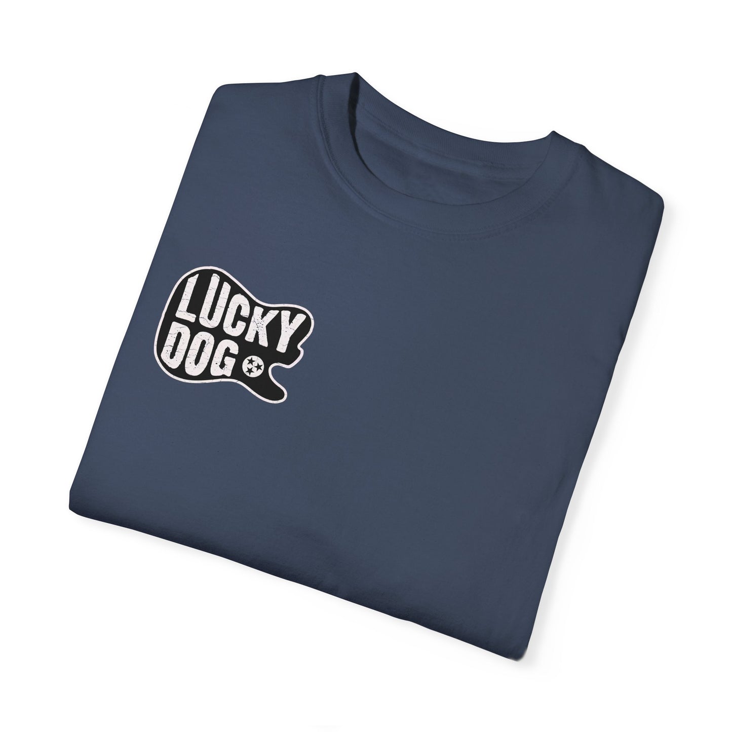 PREMIUM Comfort Colors Lucky Dog Guitars Just'a Twangin T-shirt Tennessee Custom Band Foothills Country Music BigFoot Bluegrass  USA