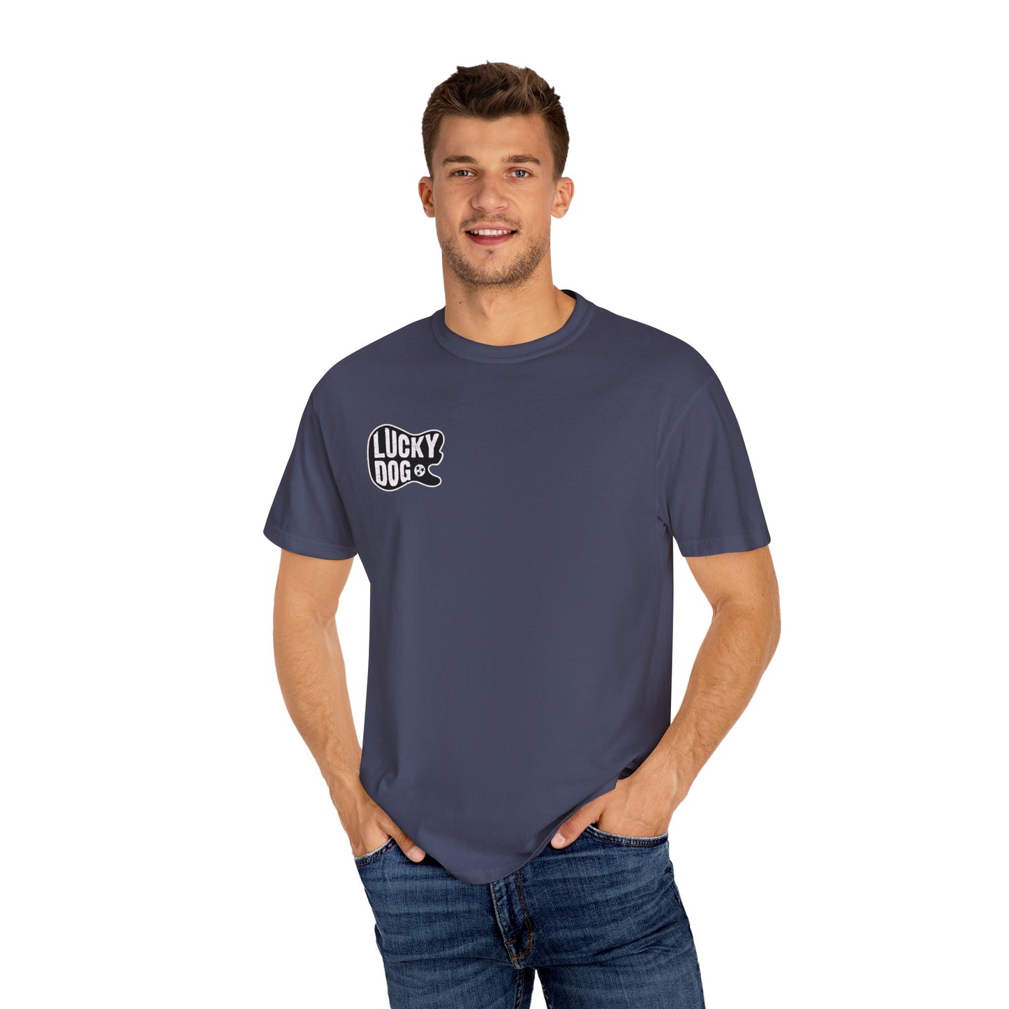 PREMIUM Comfort Colors Lucky Dog Guitar T-shirt - Just Say No To Boring Guitars - Tennessee Guitar Company new 2023 USA