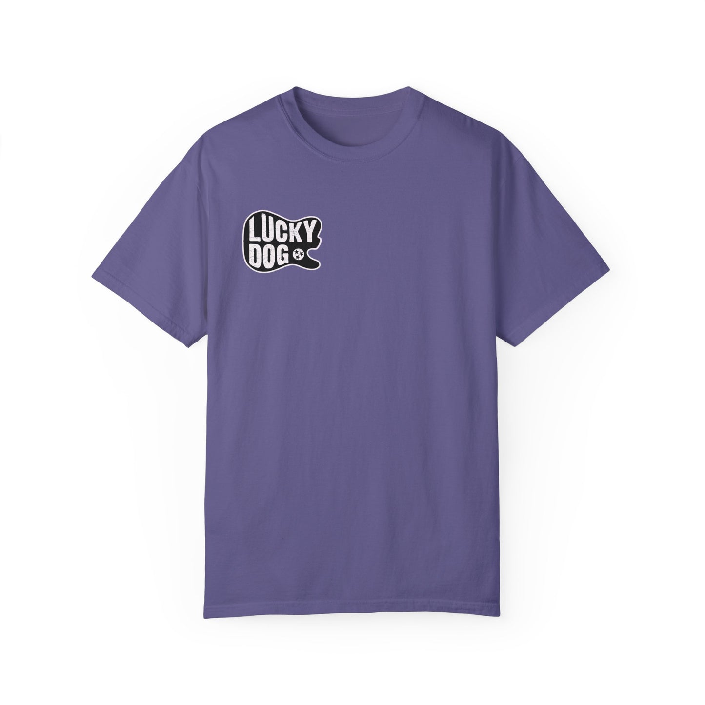 PREMIUM Comfort Colors Lucky Dog Guitars Just'a Twangin T-shirt Tennessee Custom Band Foothills Country Music BigFoot Bluegrass  USA