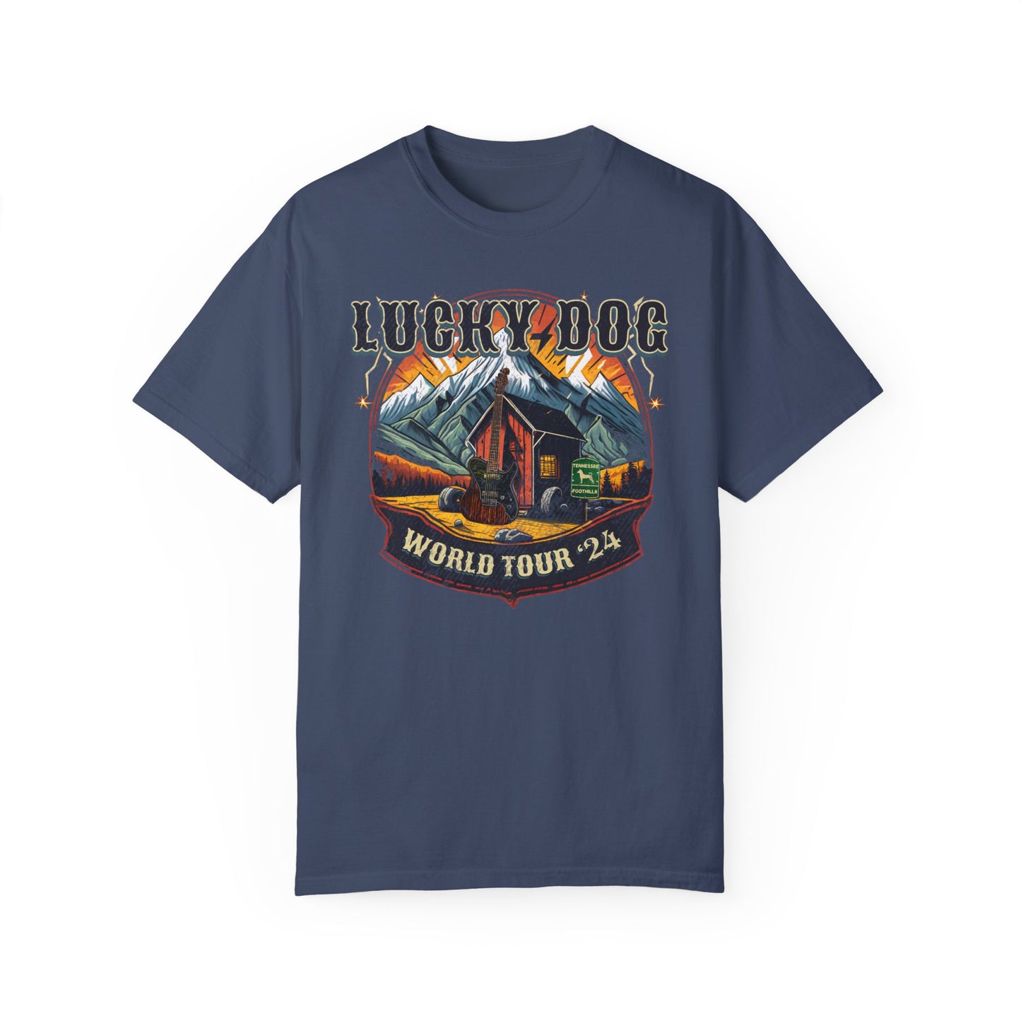 PREMIUM Comfort Colors Lucky Dog 2020 (FRONT & BACK print) World Tour 2024 T-shirt Custom Guitar Tennessee guitars USA